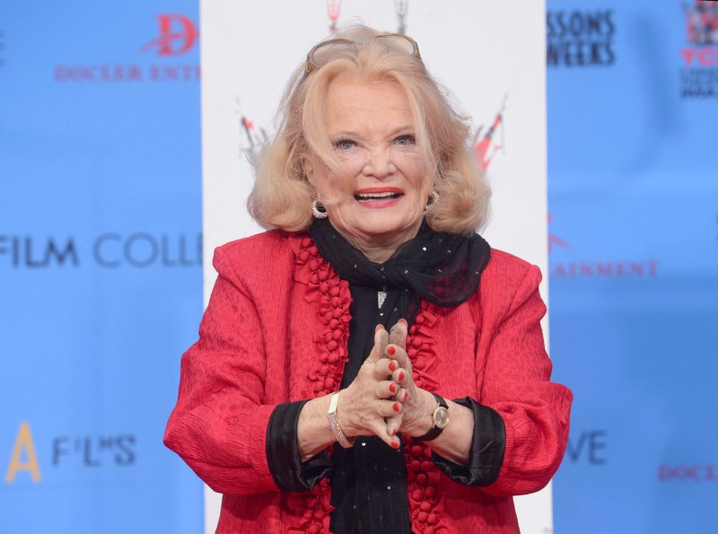 Rowlands poses for photographers at a ceremony where the actress places hand and footprints in the forecourt of the TCL Chinese Theatre in Los Angeles