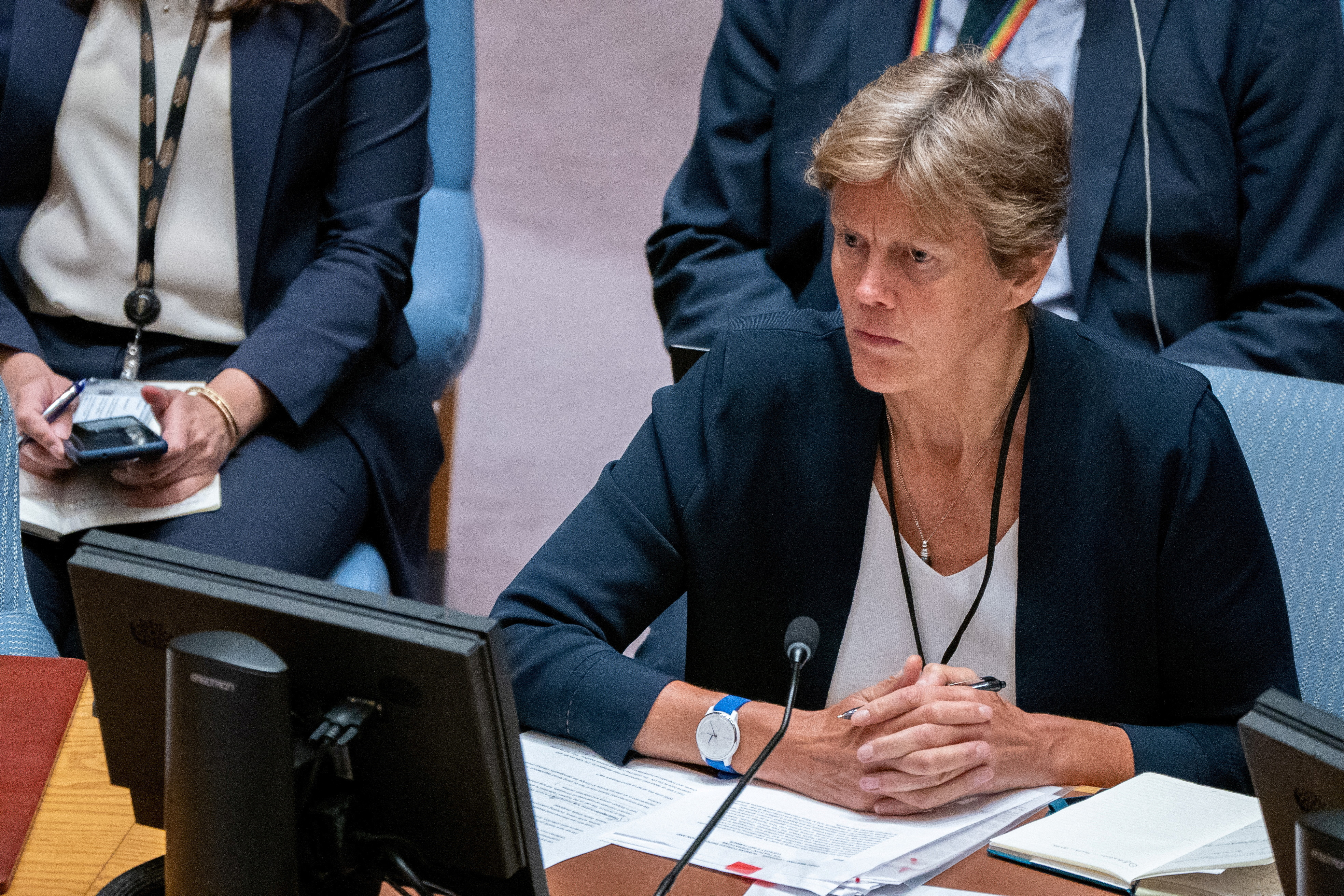 British Ambassador to the U.N. Barbara Woodward attends the United Nations Security Council meeting, amid Russia's invasion of Ukraine, at the United Nations Headquarters