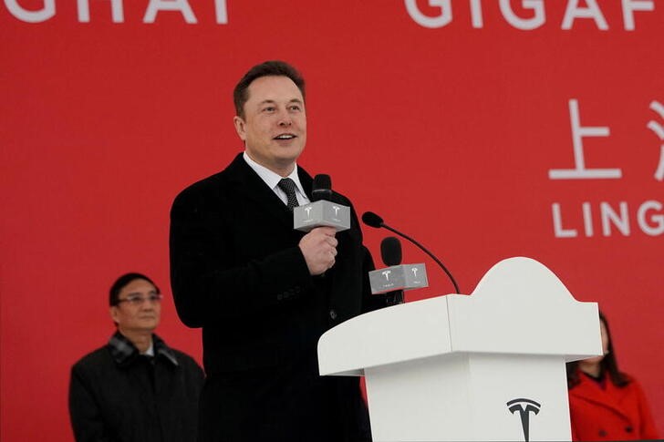 Tesla CEO Elon Musk speaks at the groundbreaking ceremony for Tesla's Shanghai Gigafactory in Shanghai,