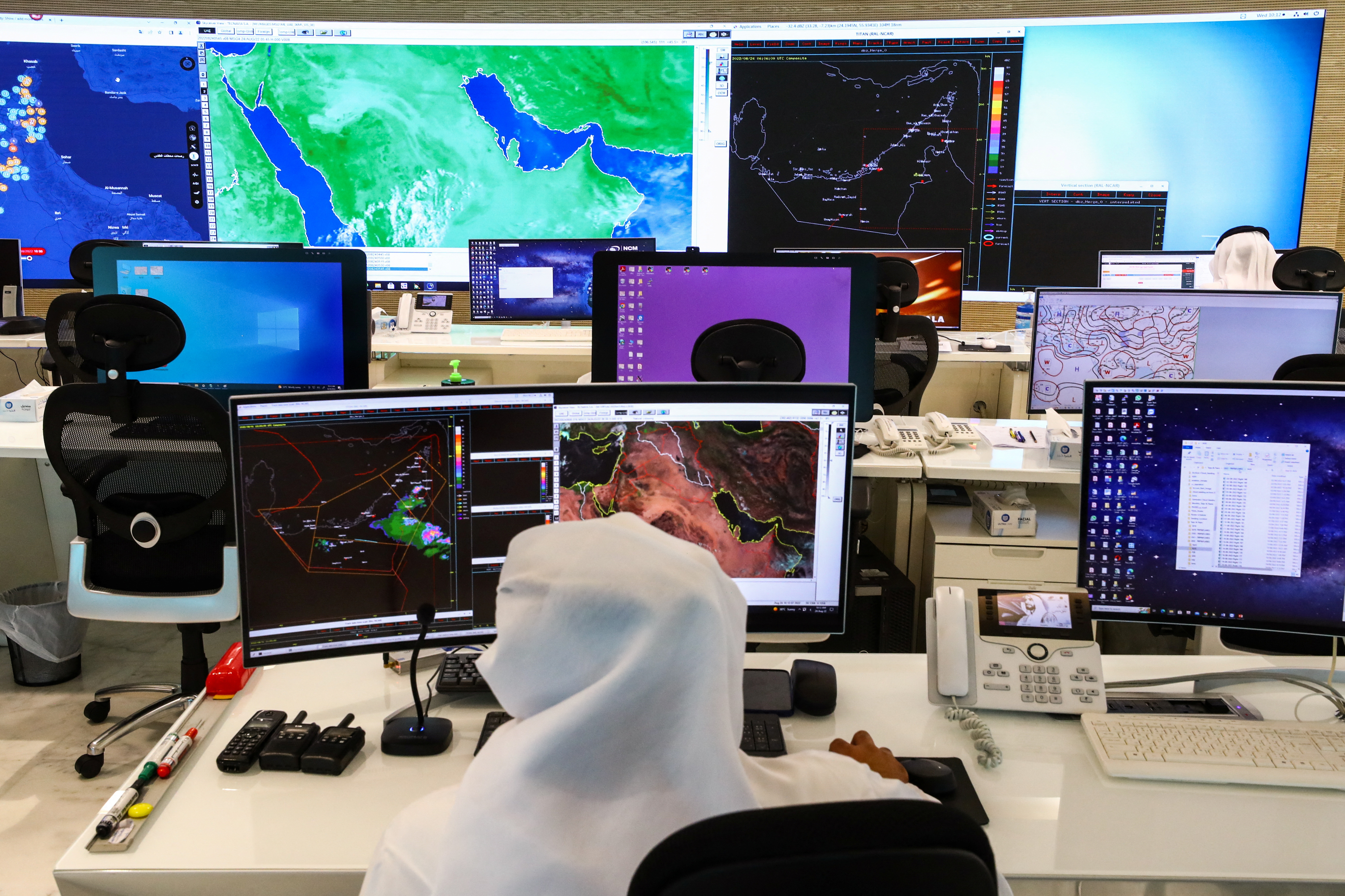 An inside view of the control room at the National Center of Meteorology in Abu Dhabi