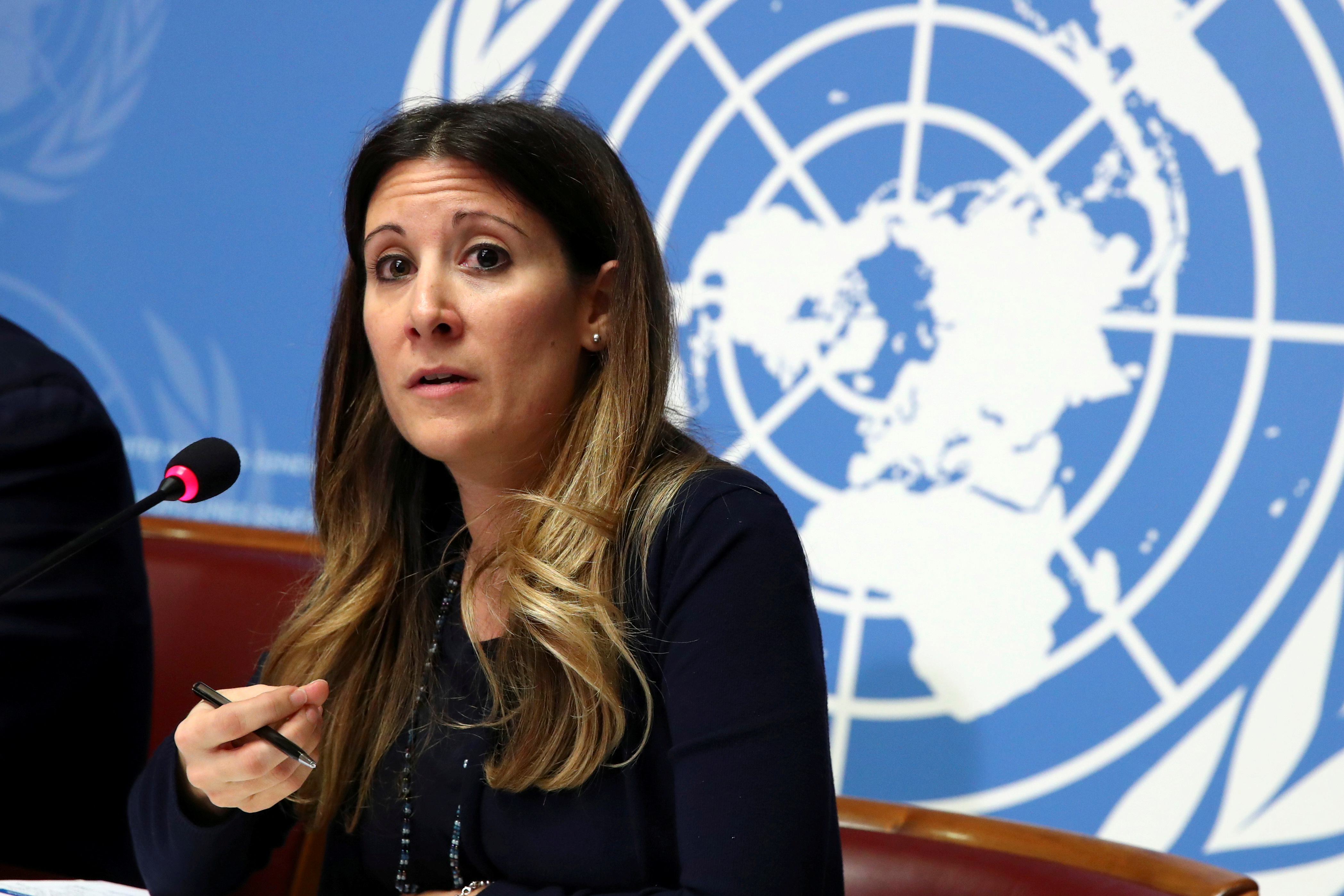 Maria Van Kerkhove, Head of Emerging Diseases and Zoonosis at the World Health Organization (WHO), speaks during a news conference on the situation of the coronavirus at the United Nations in Geneva, Switzerland, January 29, 2020. REUTERS/Denis Balibouse