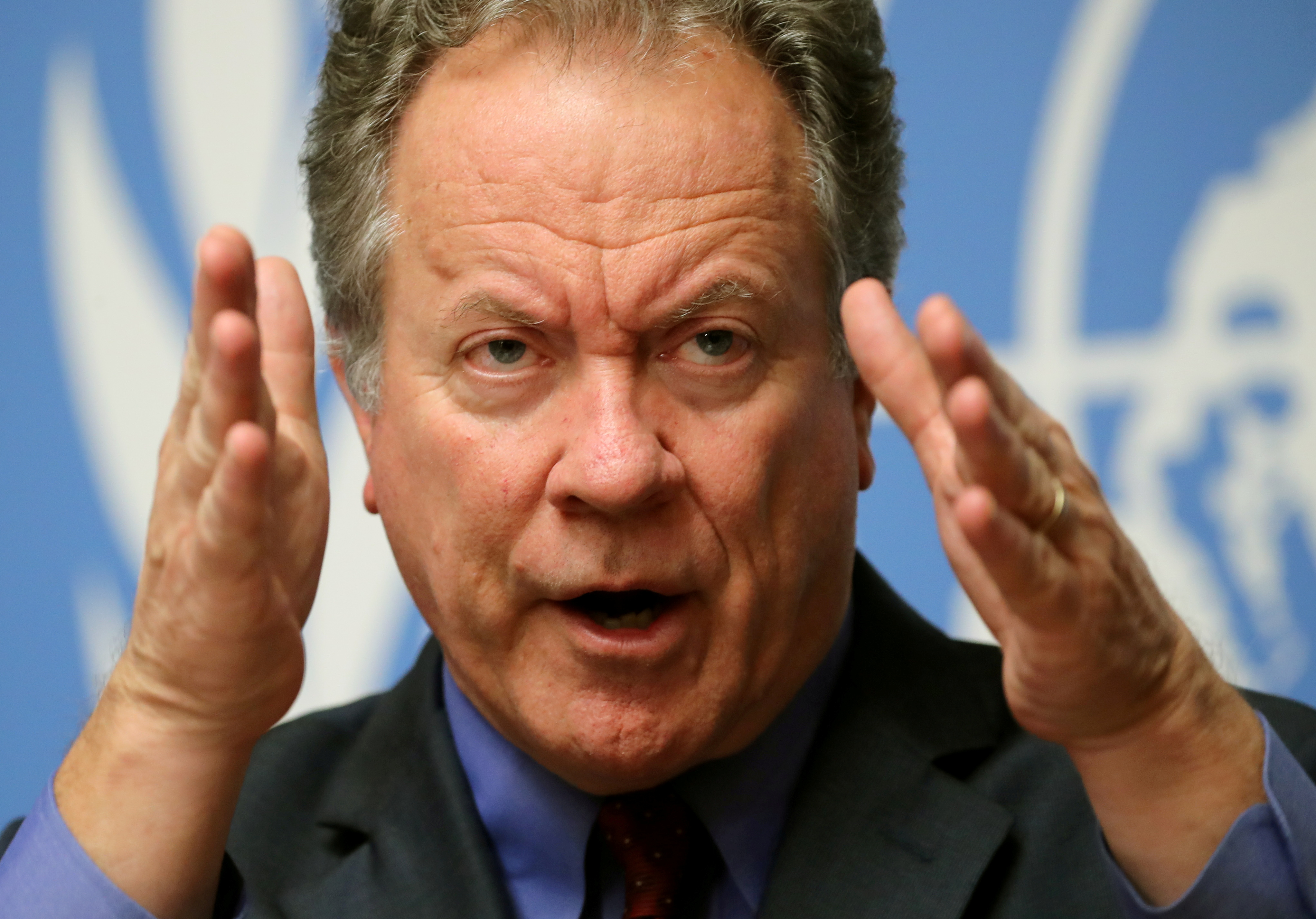WFP Executive director Beasley attends a news conference in Geneva