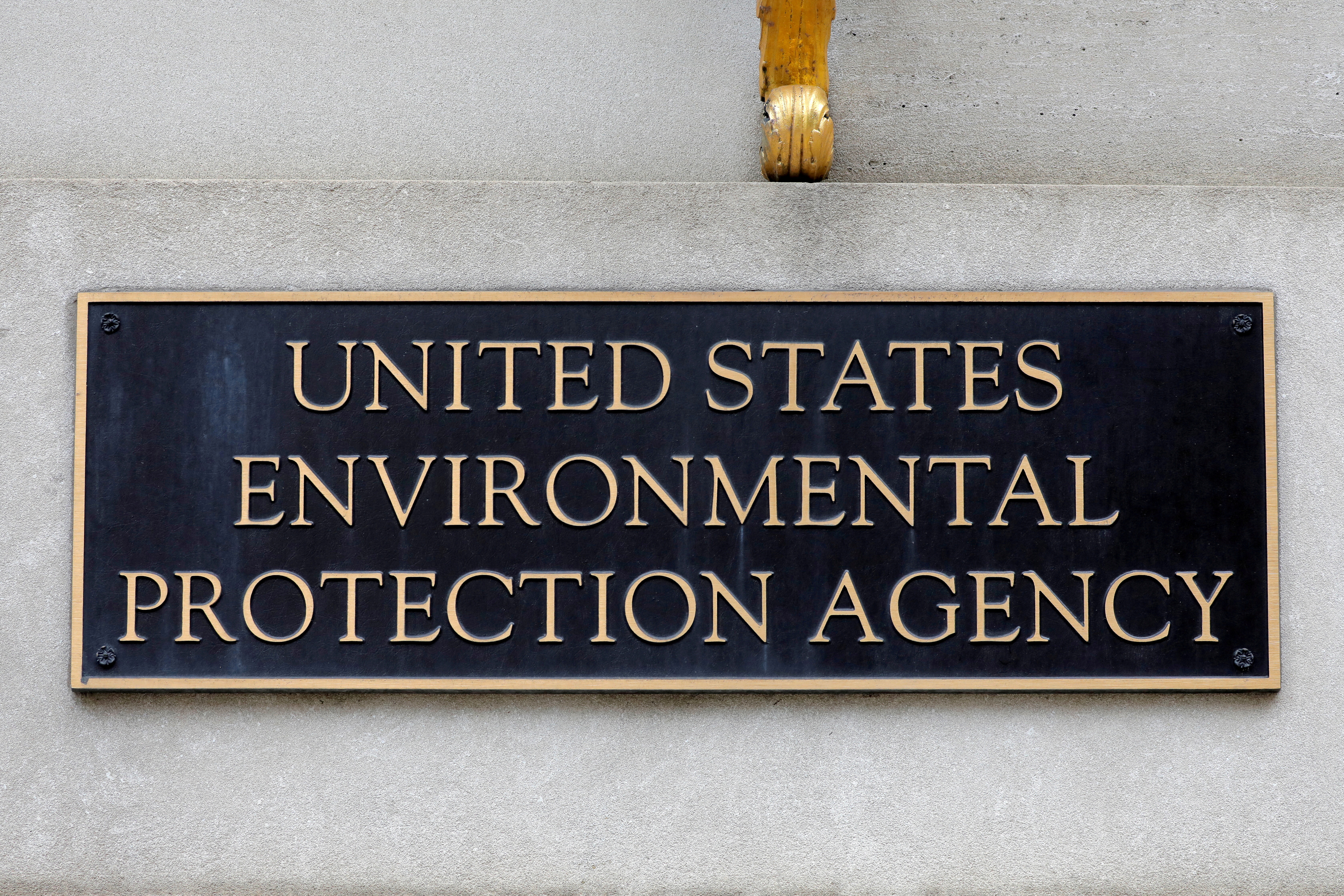 Signage is seen at the headquarters of the United States Environmental Protection Agency (EPA) in Washington, D.C.