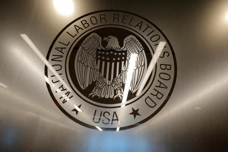 The seal of the National Labor Relations Board (NLRB) is seen at their headquarters in Washington, D.C.