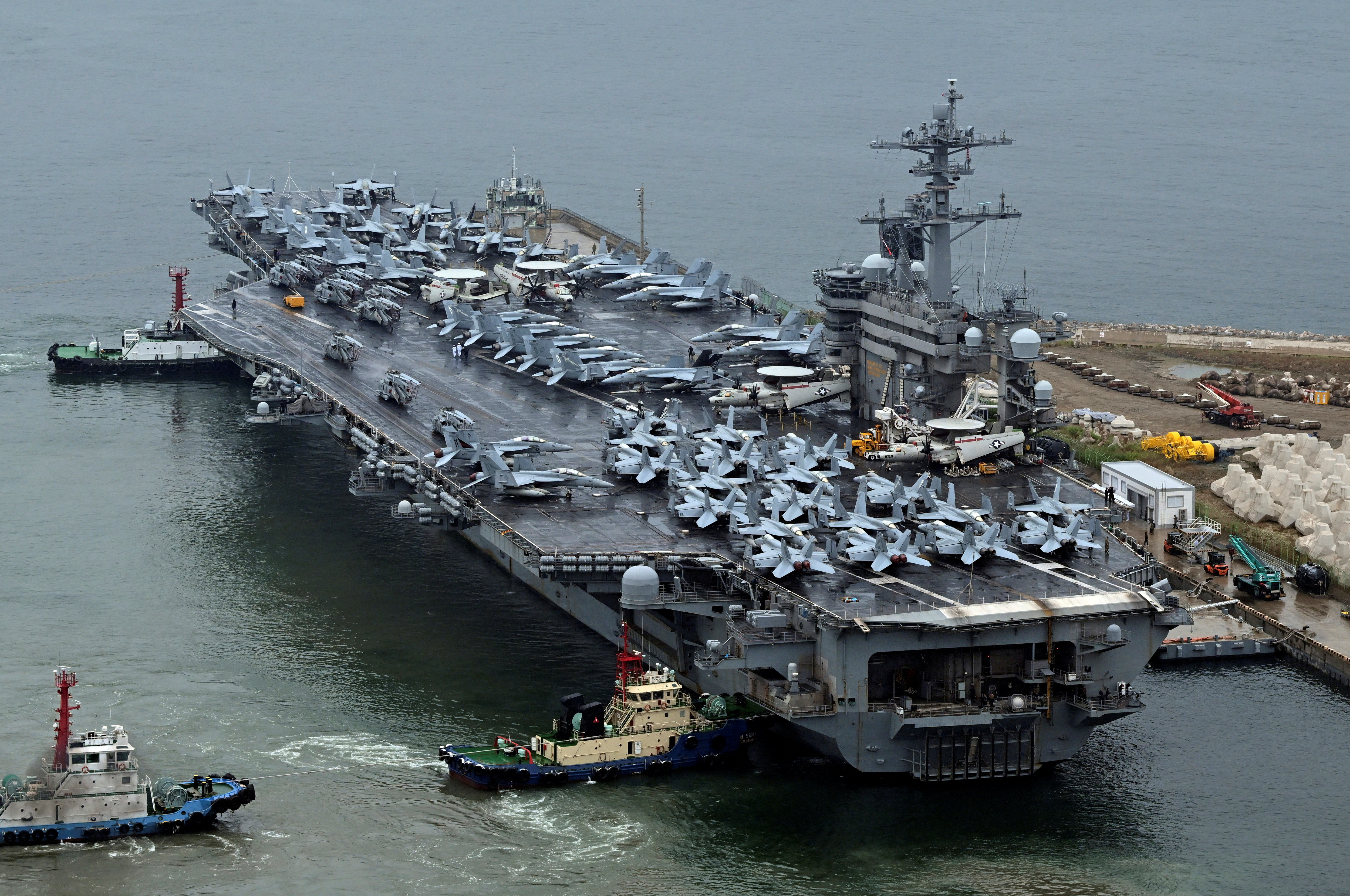 The Theodore Roosevelt (CVN 71), a nuclear-powered aircraft carrier in Busan