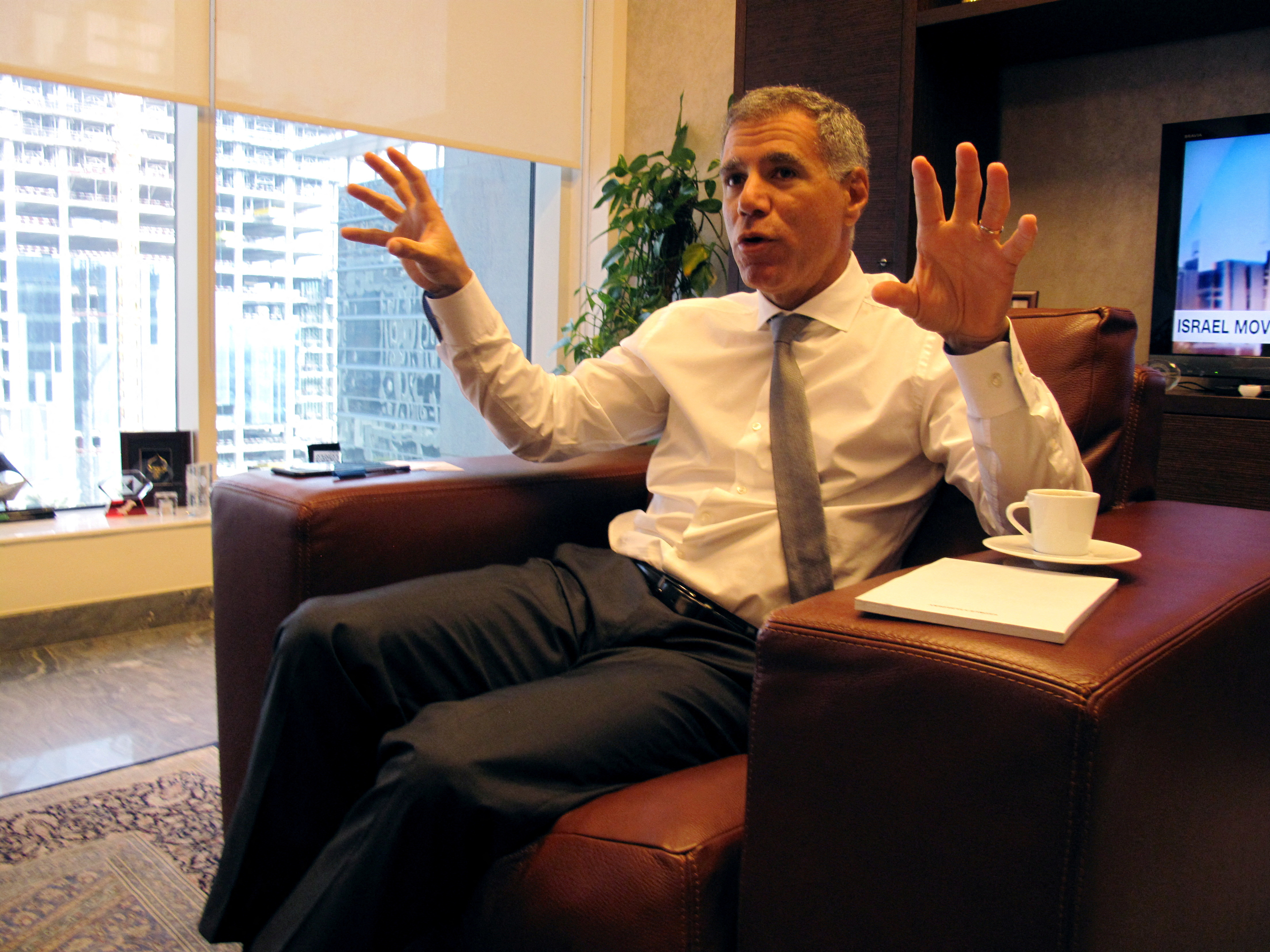 Georges Elhedery, HSBC's CFO, gestures during an interview with Reuters in Dubai