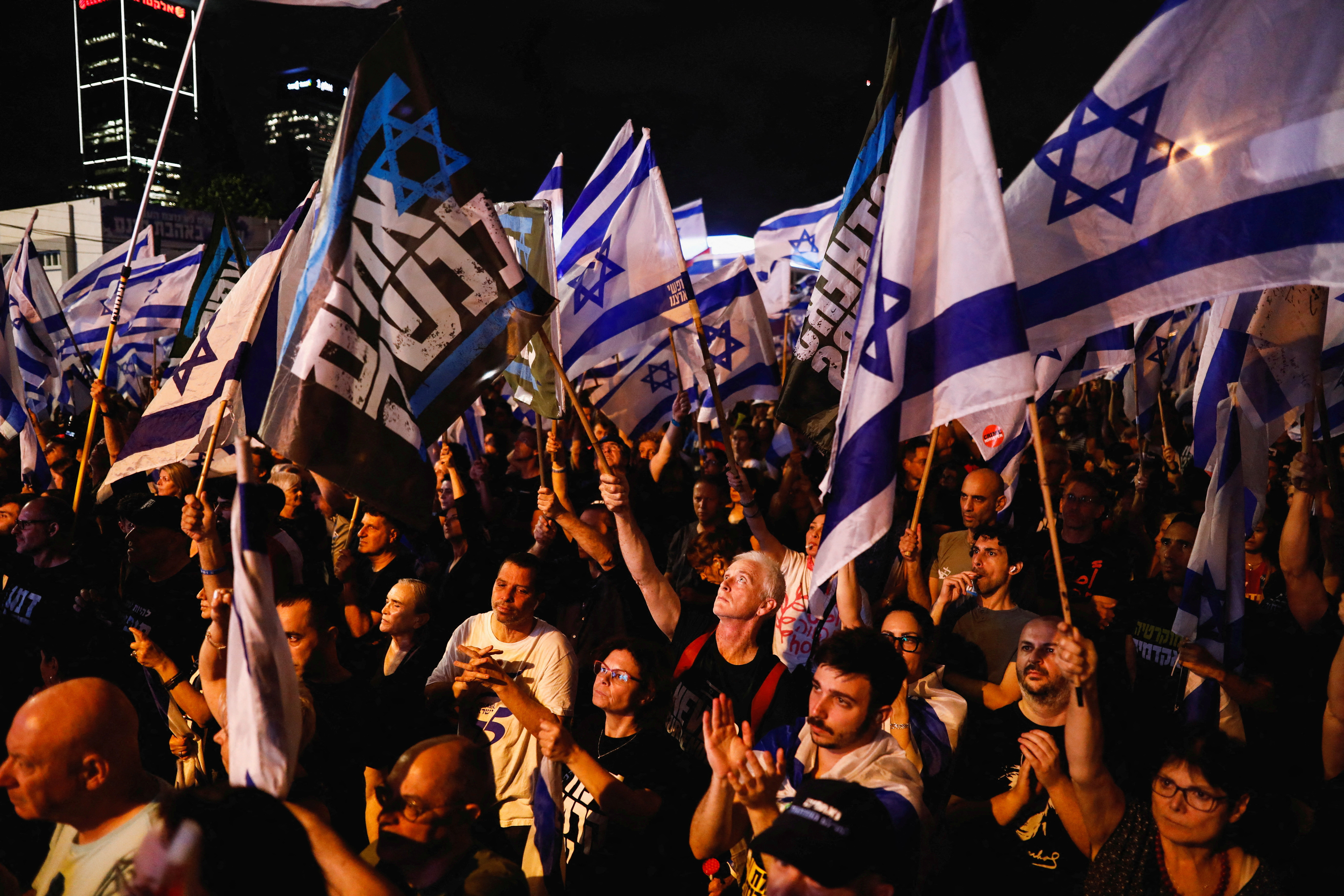 Protests against Israeli government's judicial overhaul in Tel Aviv