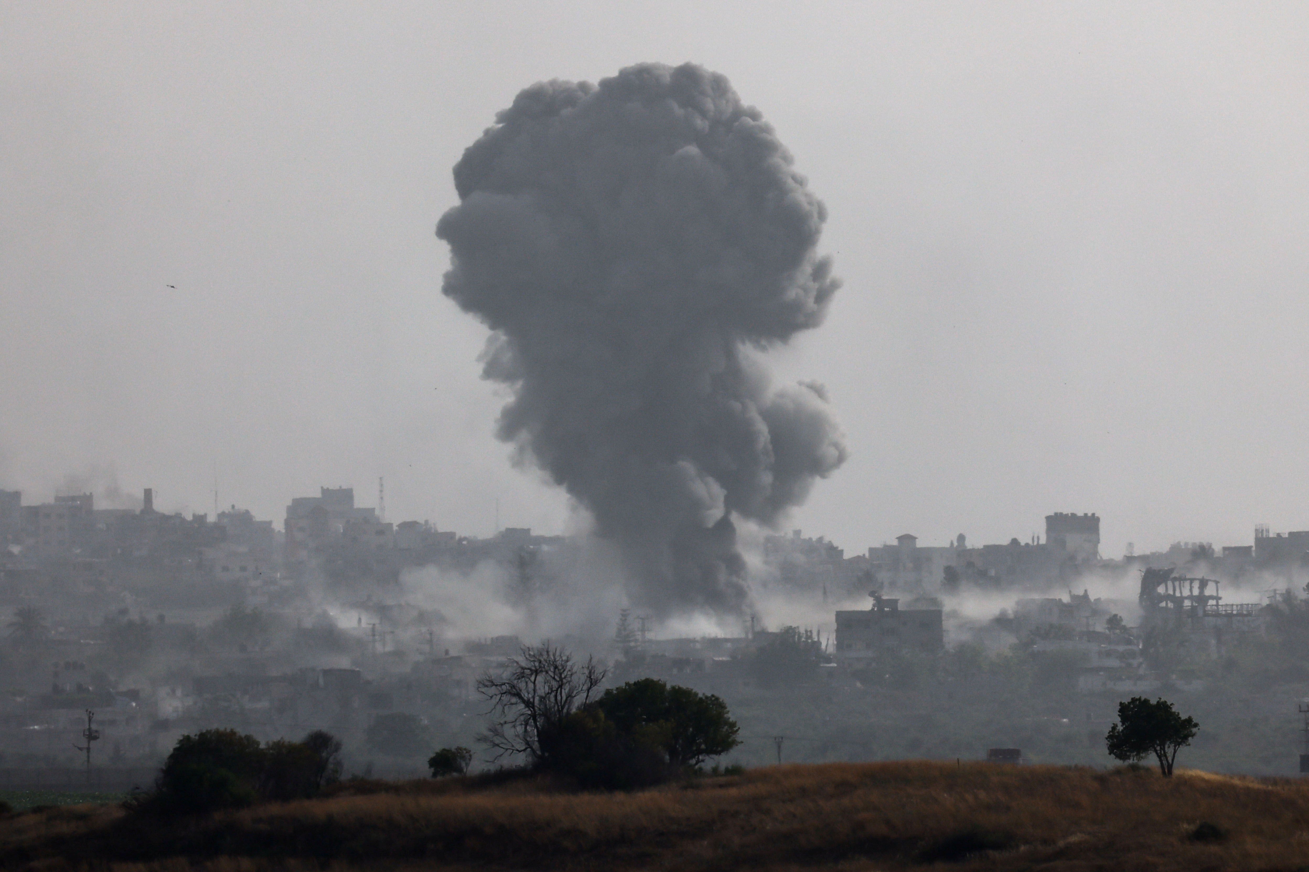 Smoke rises from an explosion in Gaza