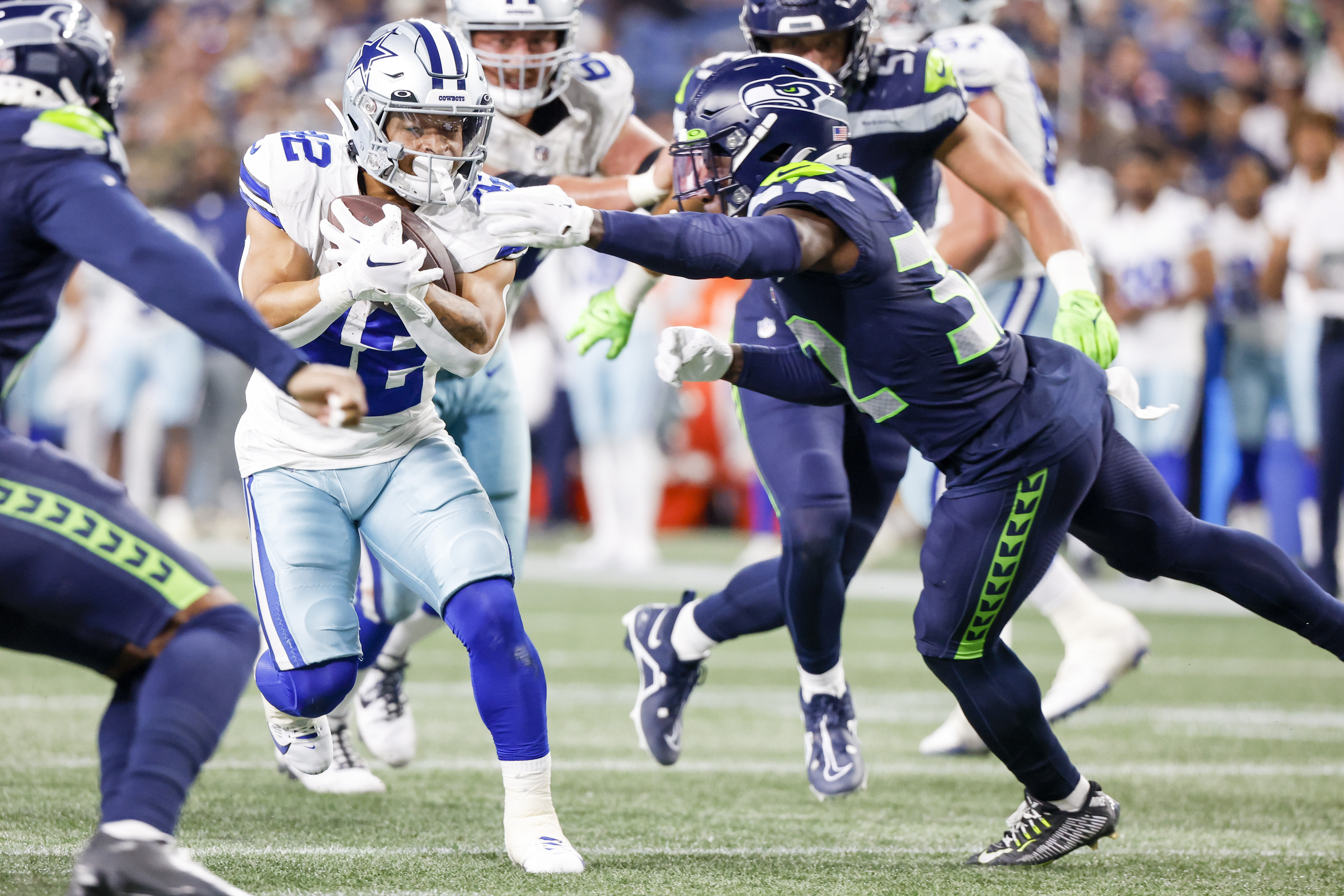 Dallas Cowboys running back Rico Dowdle (23) runs the ball against the  Seattle Seahawks during a preseason NFL football game, Saturday, Aug. 19,  2023, in Seattle. (AP Photo/Lindsey Wasson Stock Photo - Alamy