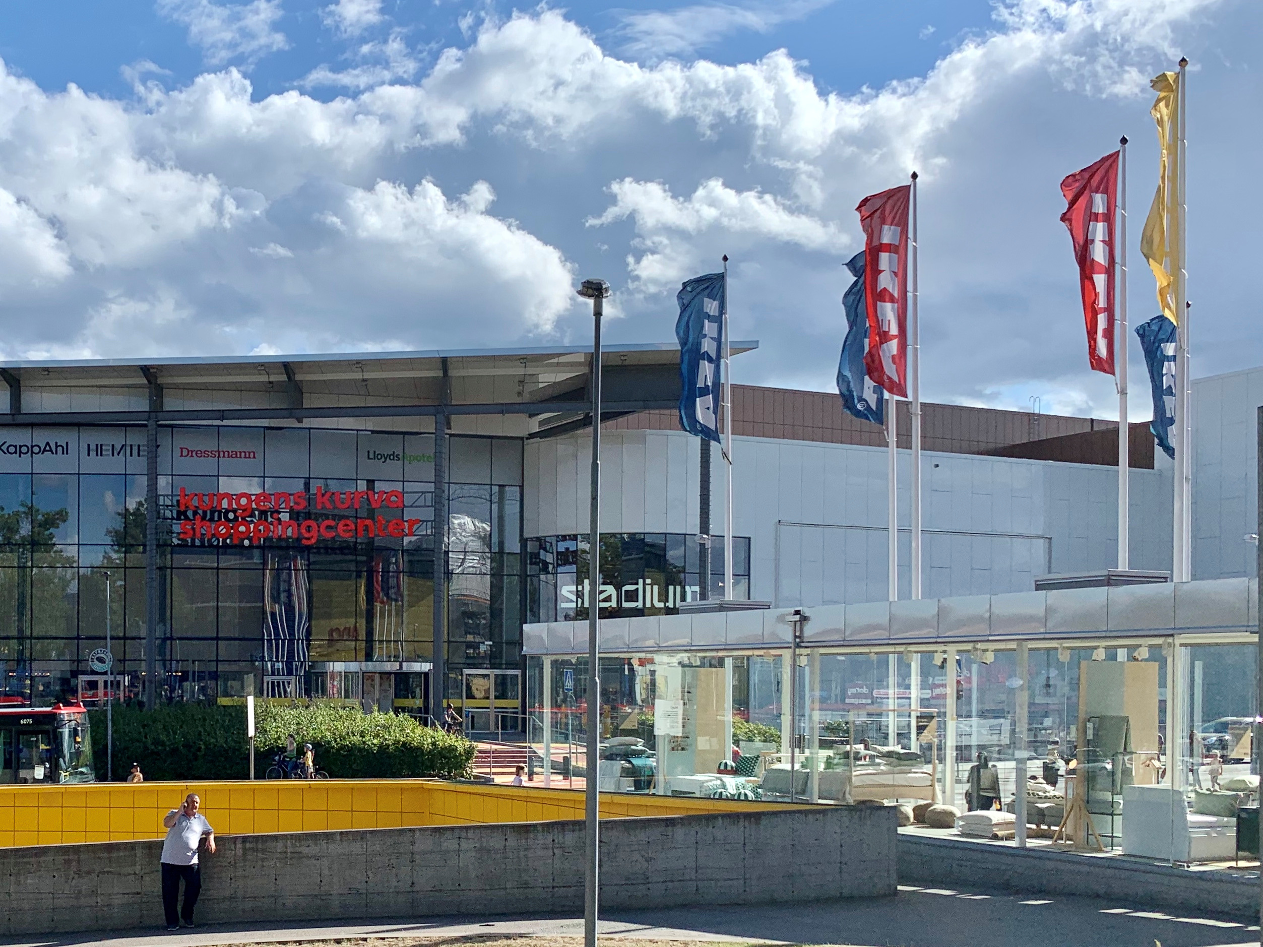 Furniture brand IKEA flags are seen next to a shopping mall owned by IKEA's malls arm Ingka Centres, on the outskirts of Stockholm