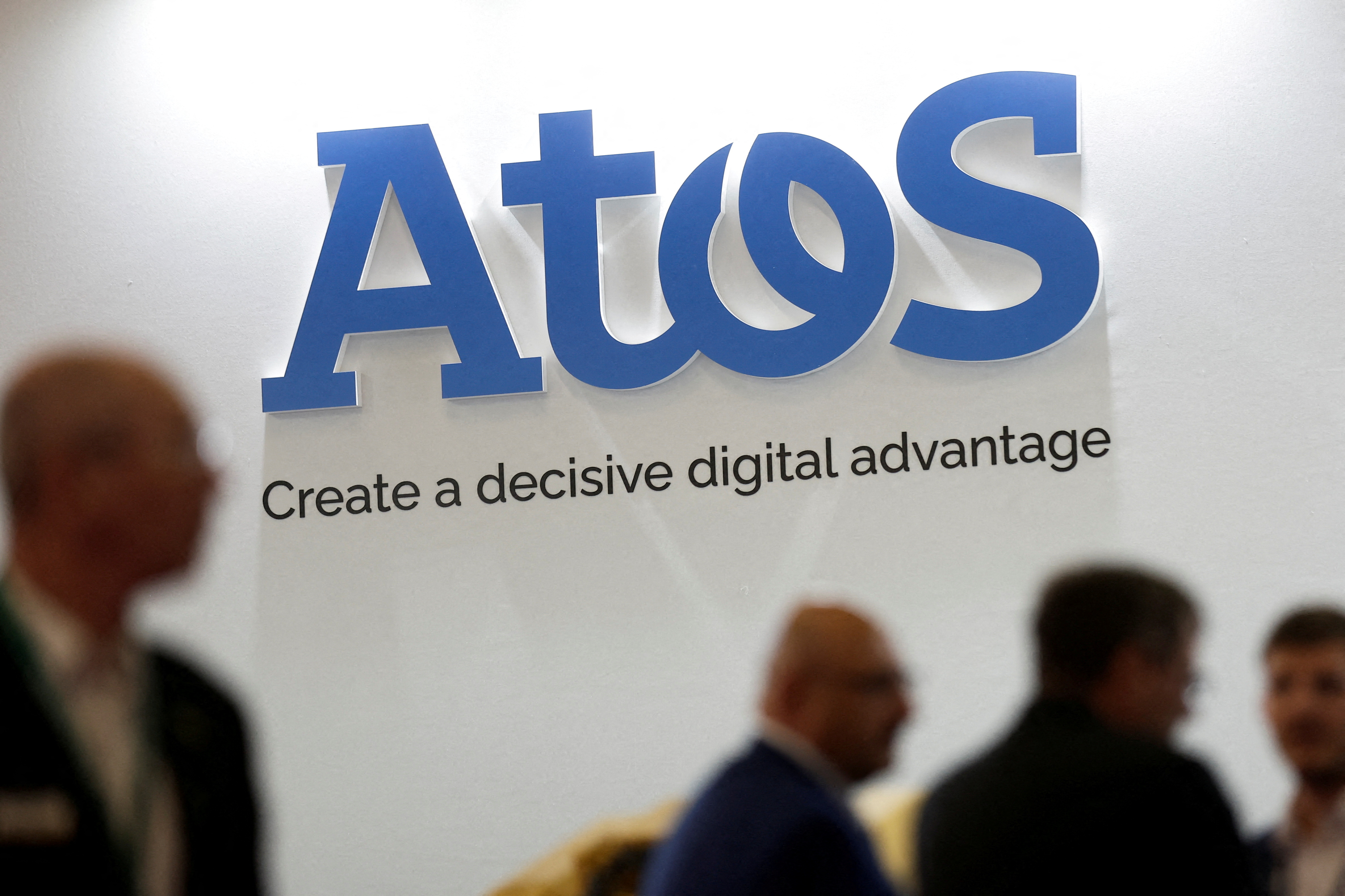 The logo of Atos is pictured at the Eurosatory international defence and security exhibition