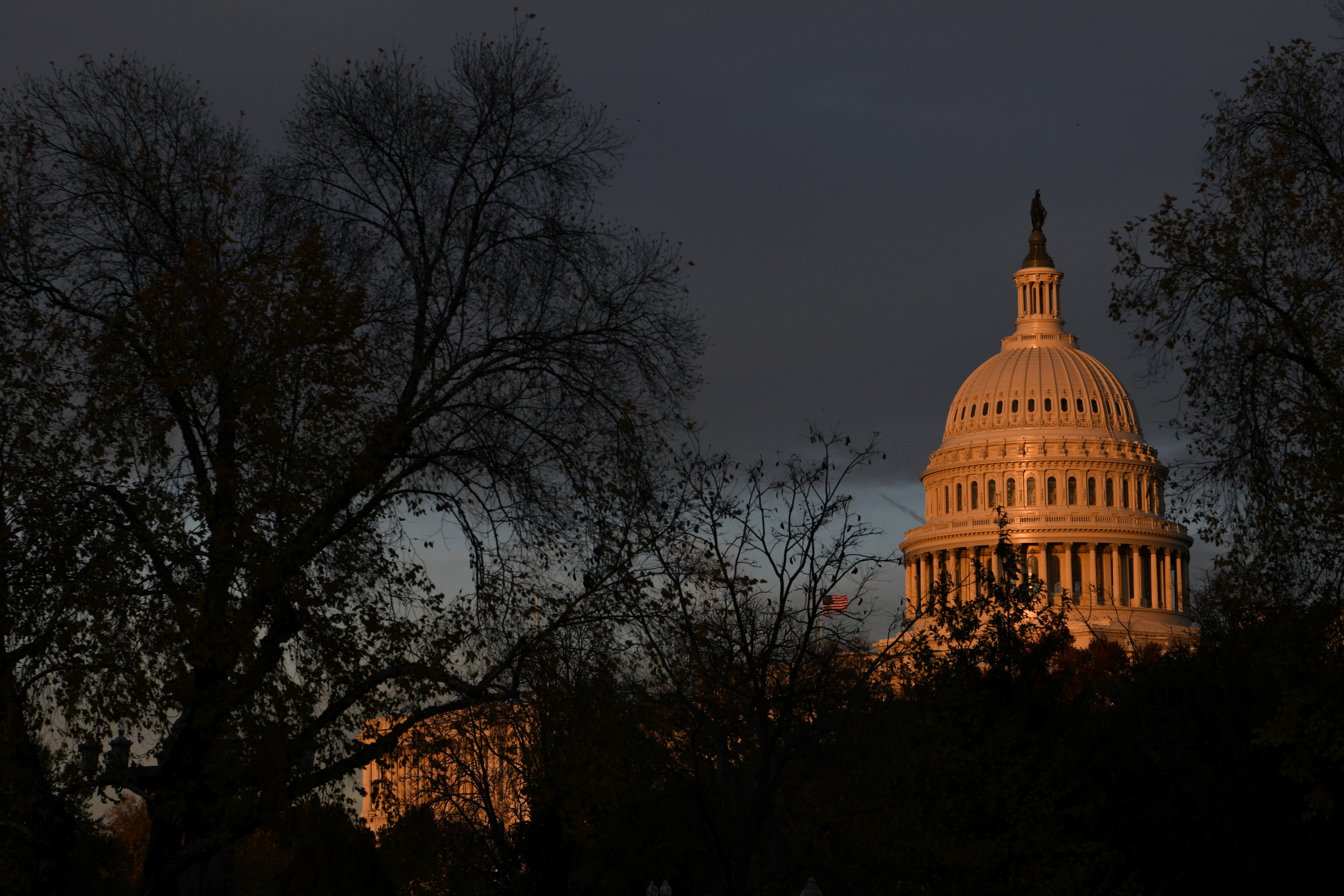 The U.S. Capitol building is pictured at sunset on Capitol Hill in Washington