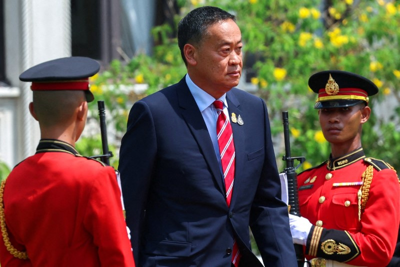 Thailand's Prime Minister Srettha Thavisin arrives to welcome Brunei's Sultan Hassanal Bolkiah at the Government House in Bangkok