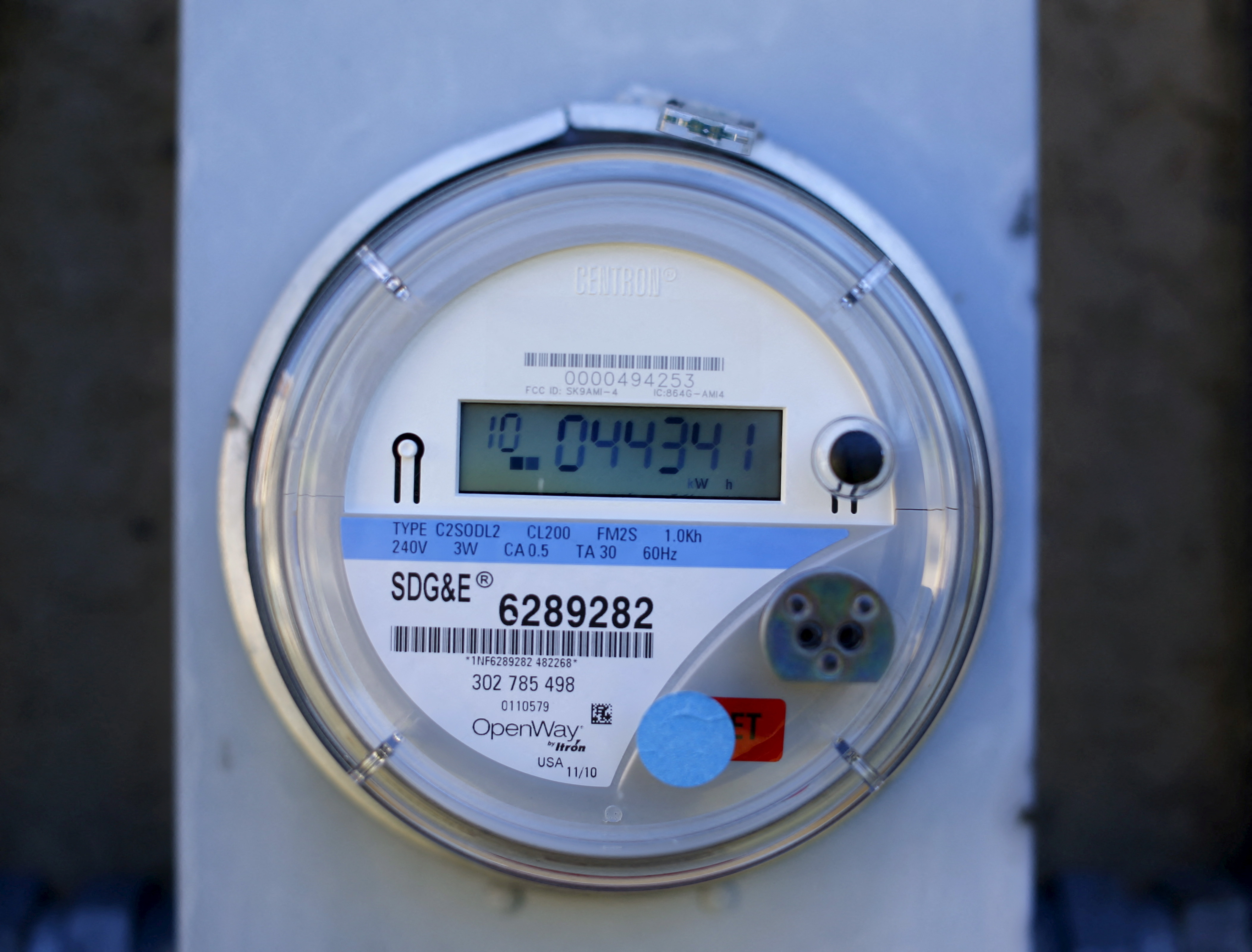 A San Diego Gas and Electric utility meter is shown at a housing complex in National City