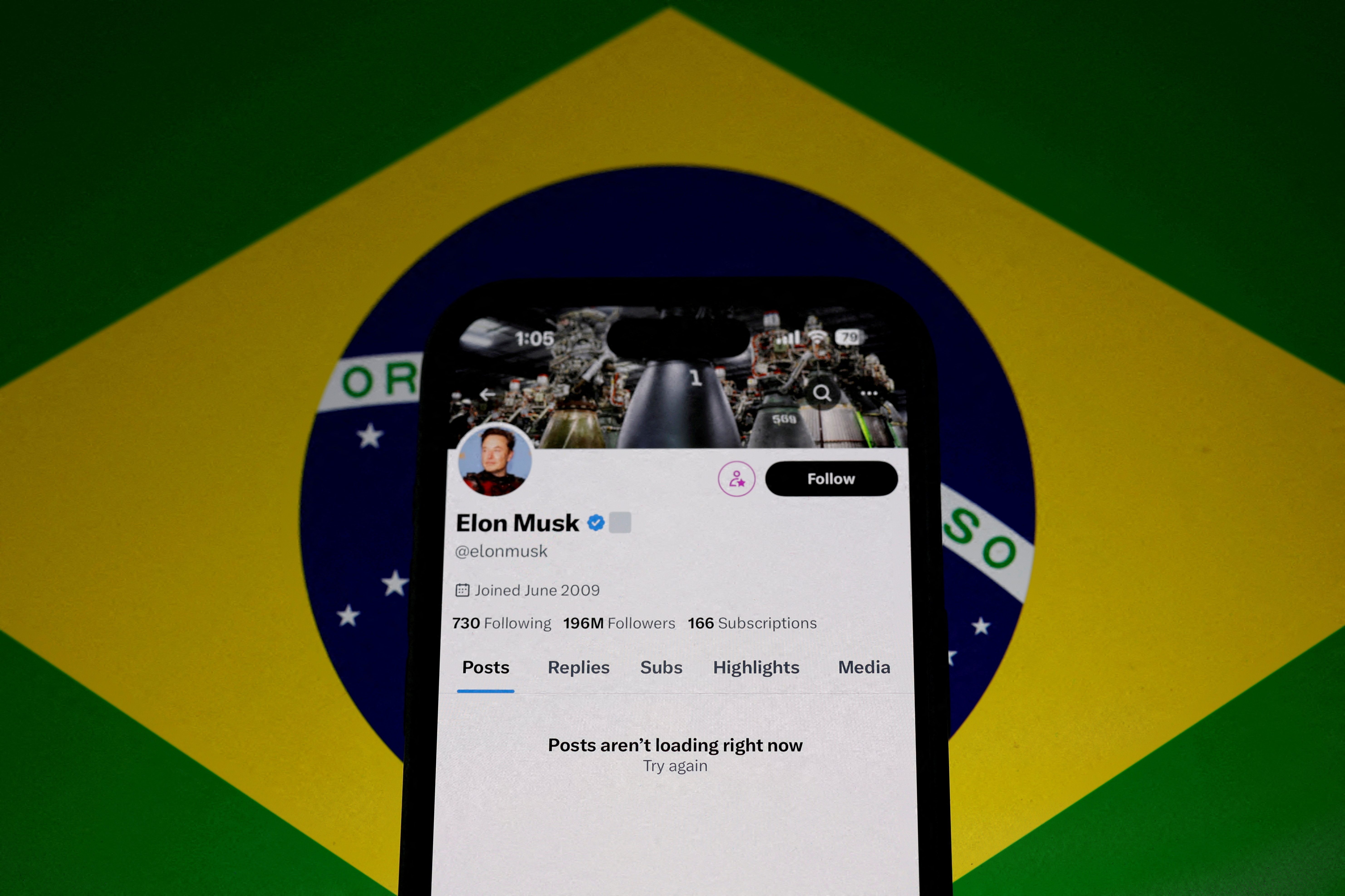 The X account of Elon Musk in seen blocked on a mobile screen in this illustration after Brazil's telecommunications regulator suspended X