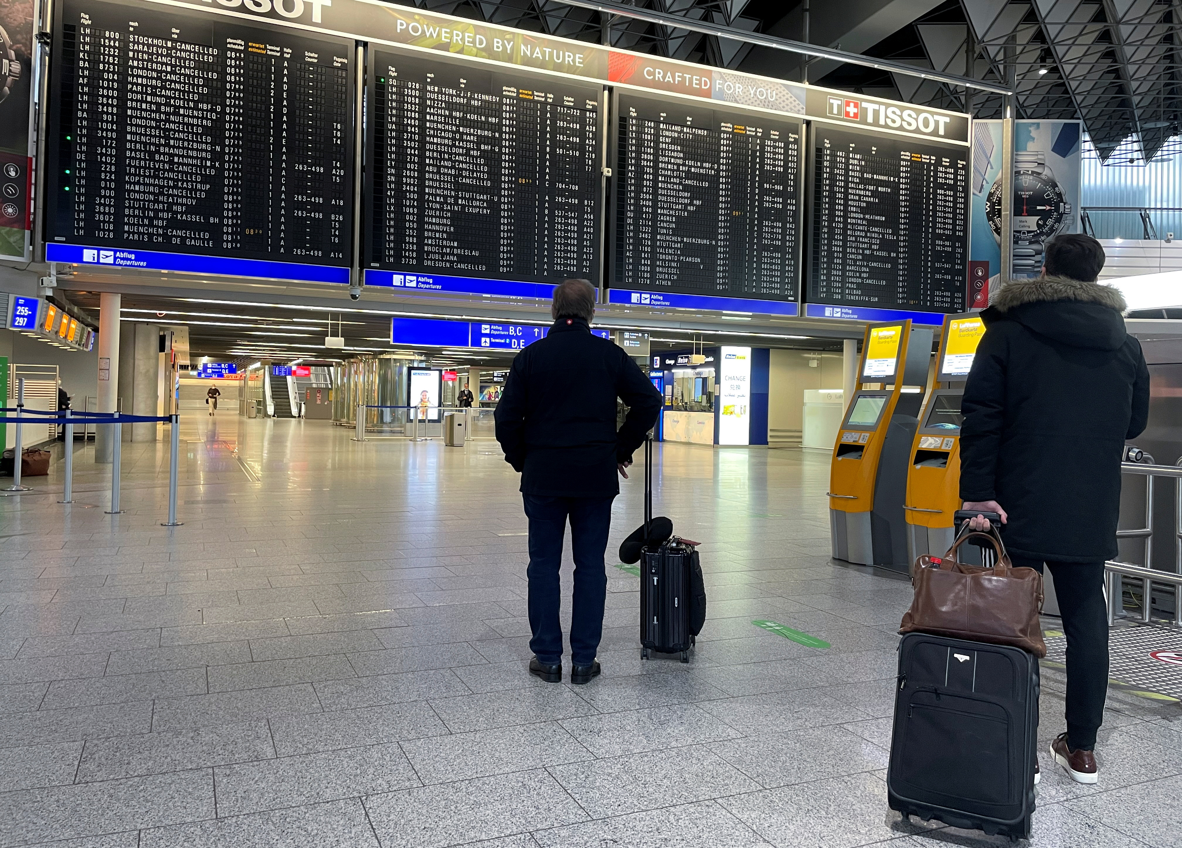 Passengers at Frankfurt Airport during a strike of security staff