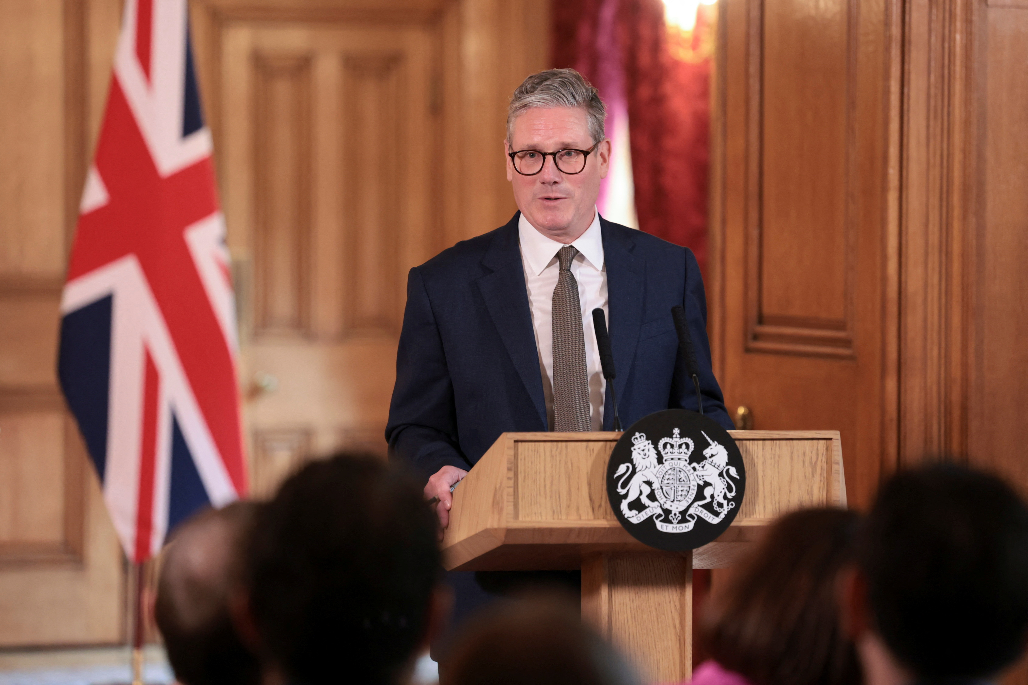 British Prime Minister Keir Starmer delivers a speech, in London