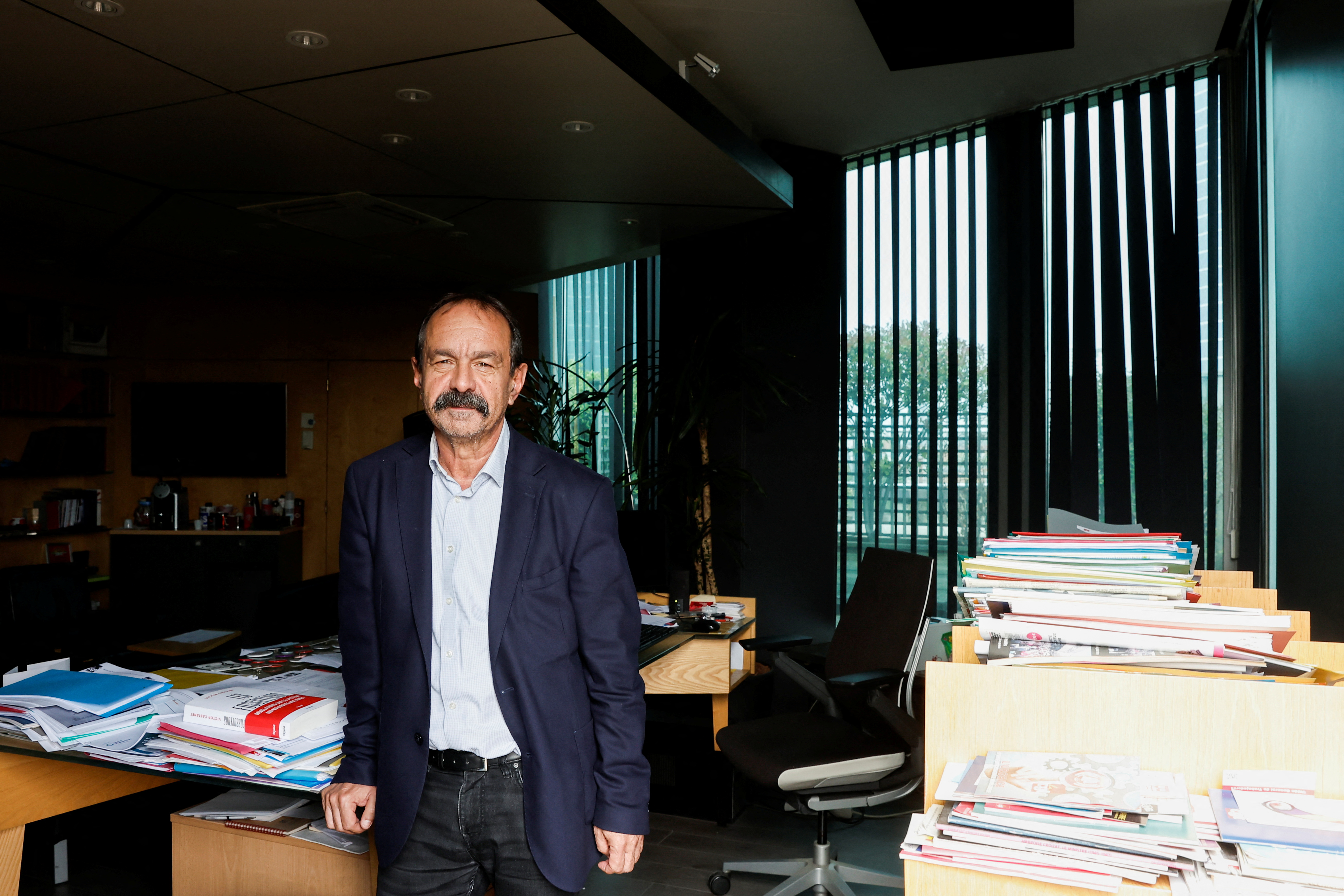 French CGT labour union leader Philippe Martinez poses at CGT offices in Montreuil