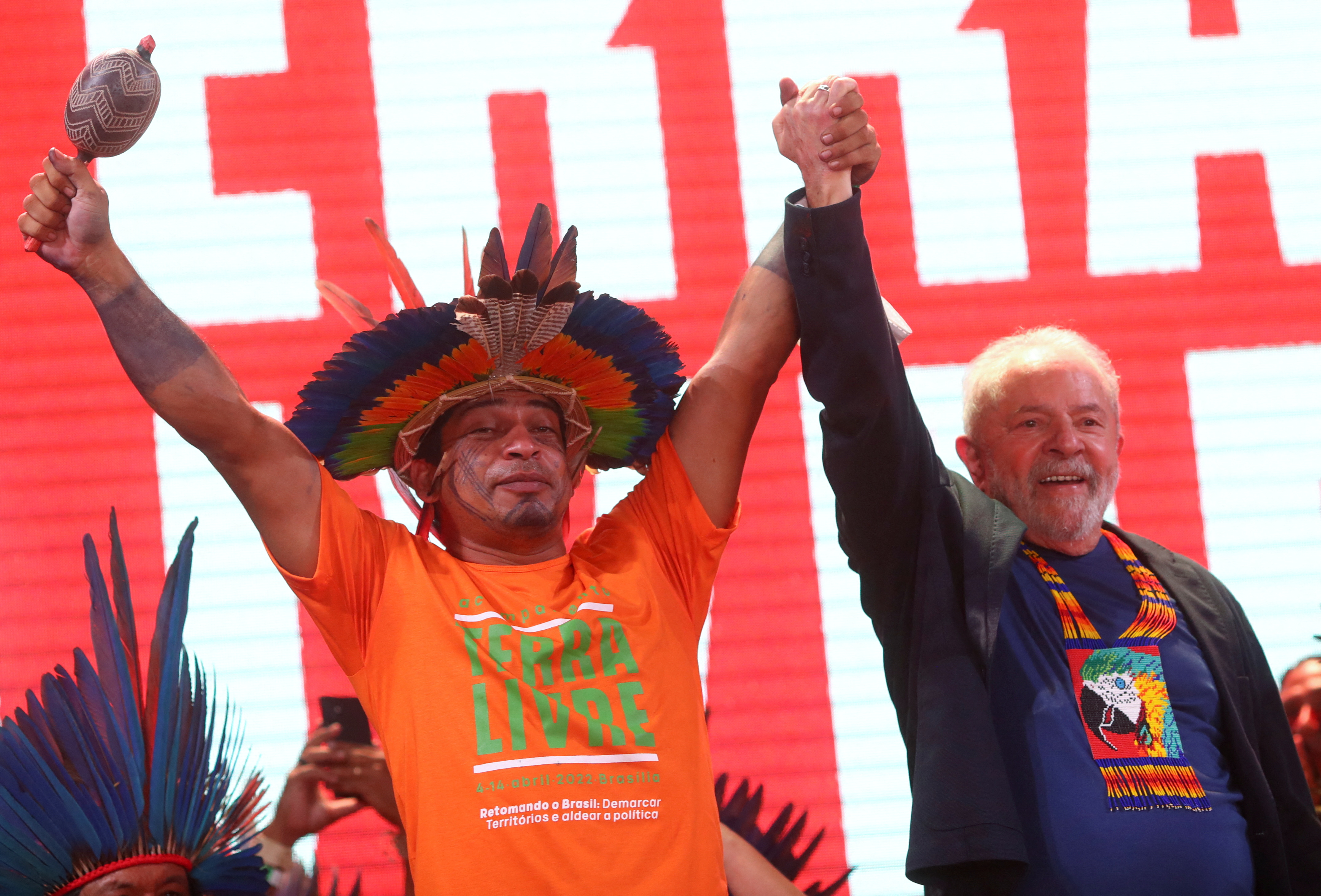 Brazil's former President Lula joins the indigenous people Free Land camp, in Brasilia
