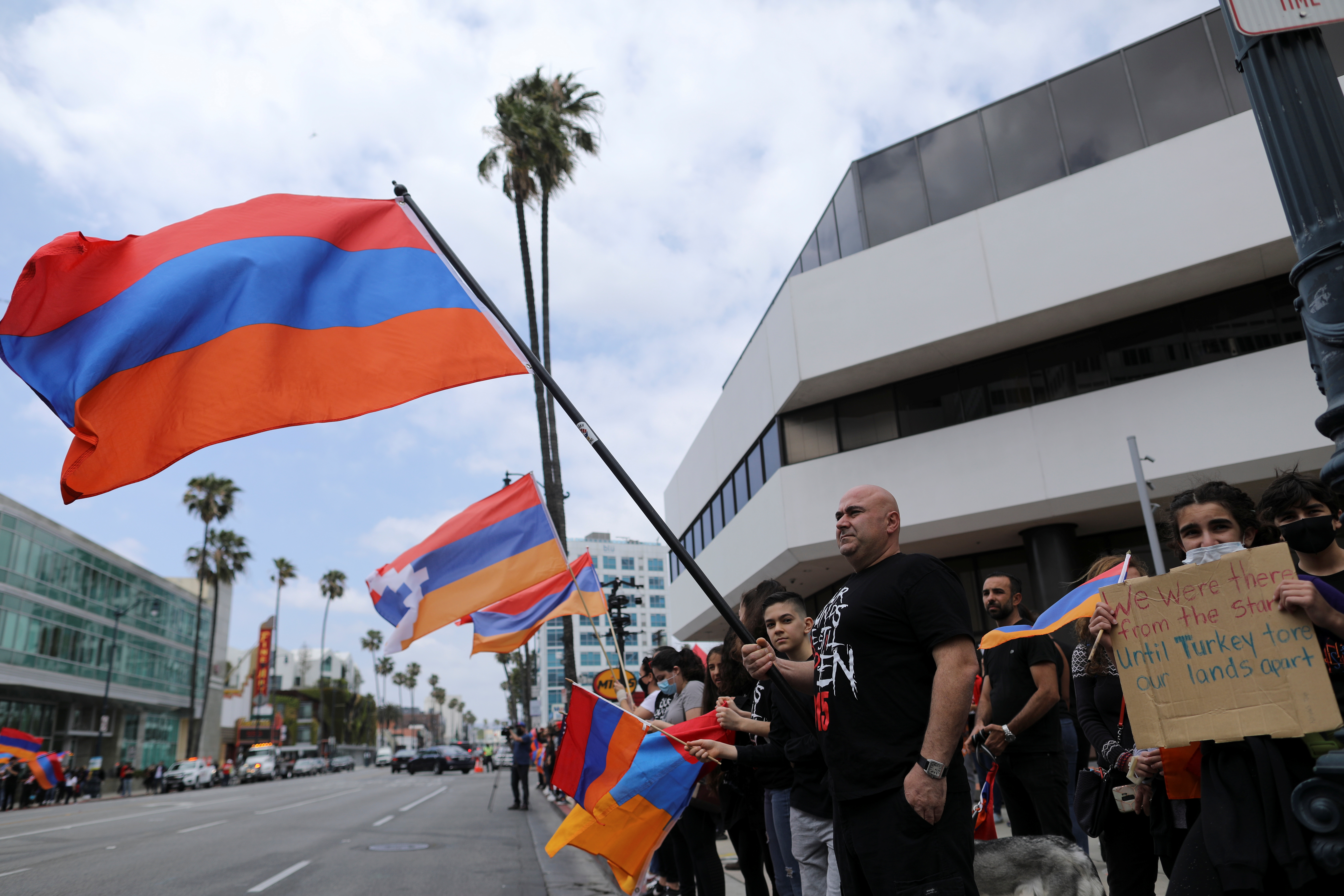 Members of the Armenian diaspora in the U.S. rally to mark the anniversary of the 1915 genocide, in Los Angeles