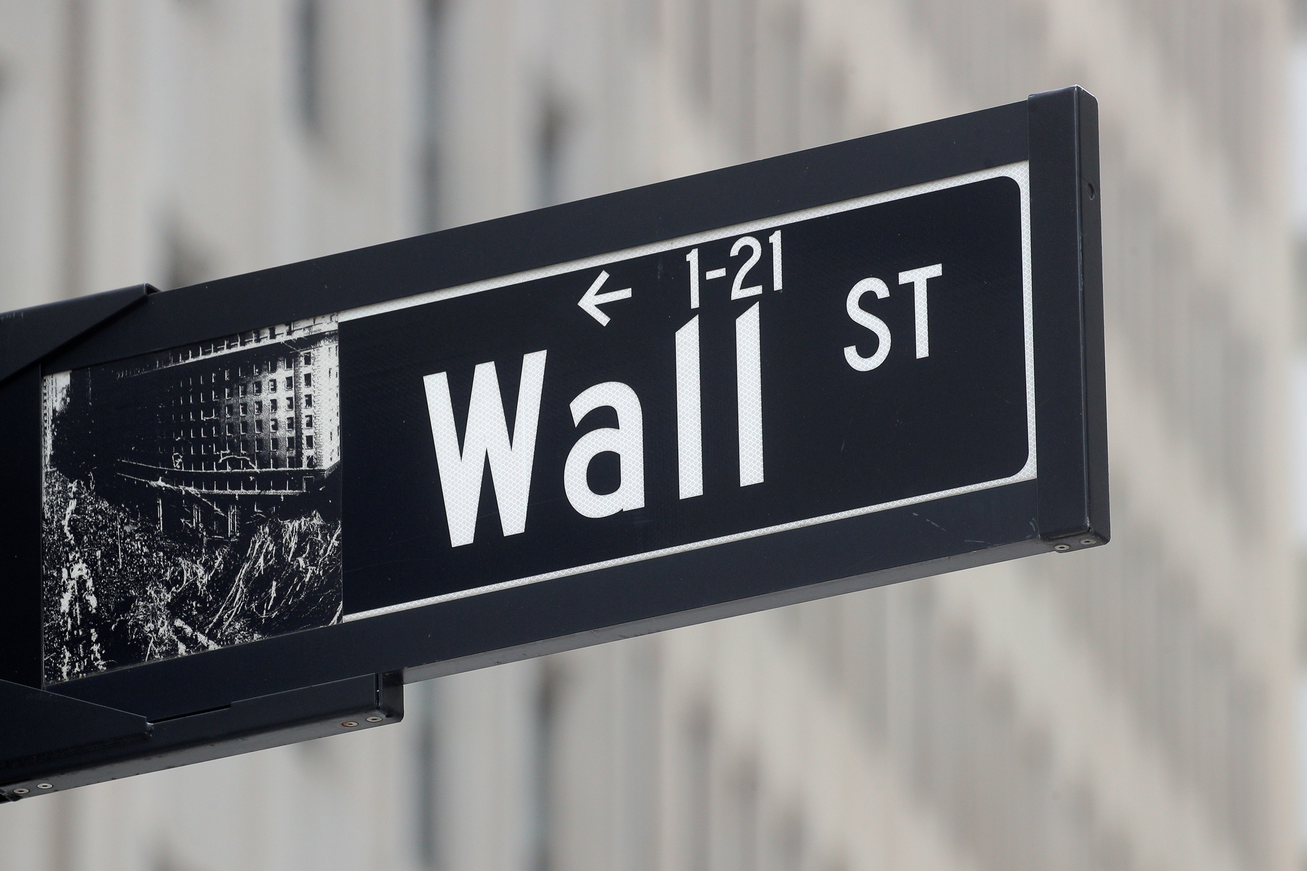 The Wall St. sign is seen near the NYSE in New York