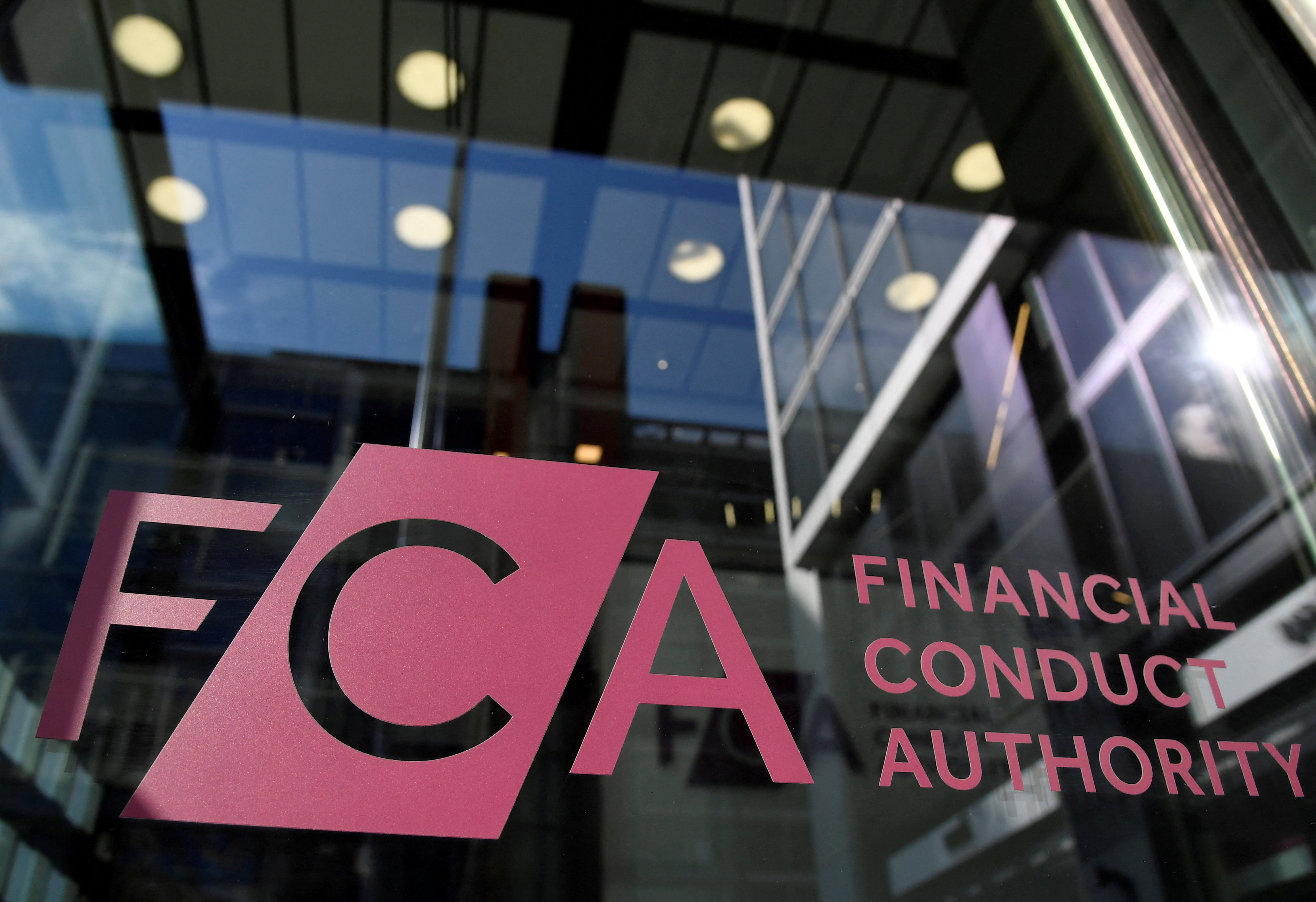FCA signage is seen at its head office in London