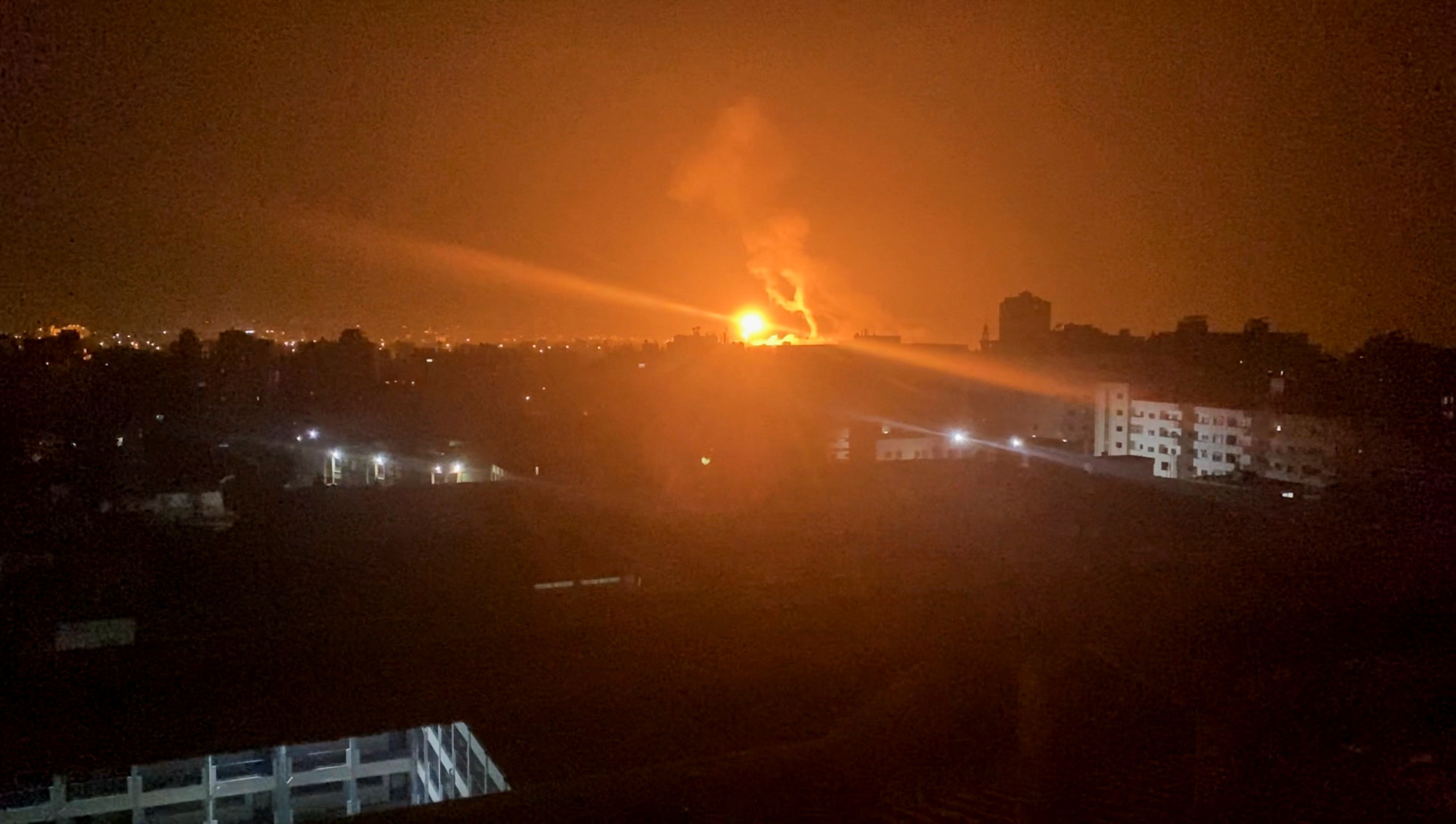 A view of an Israeli air strike in Gaza City