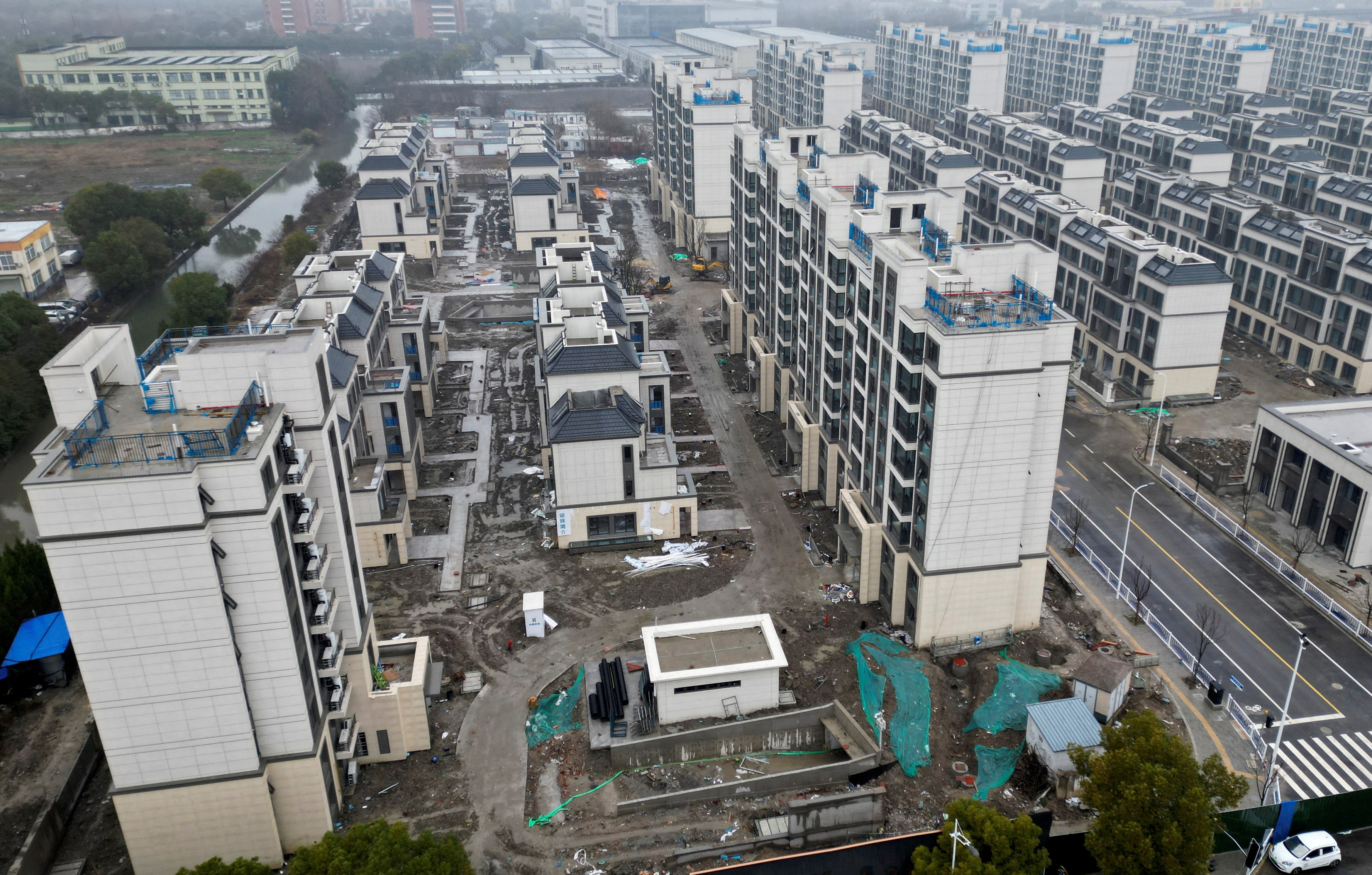 Drone view of under-construction residential development by Country Garden in Shanghai