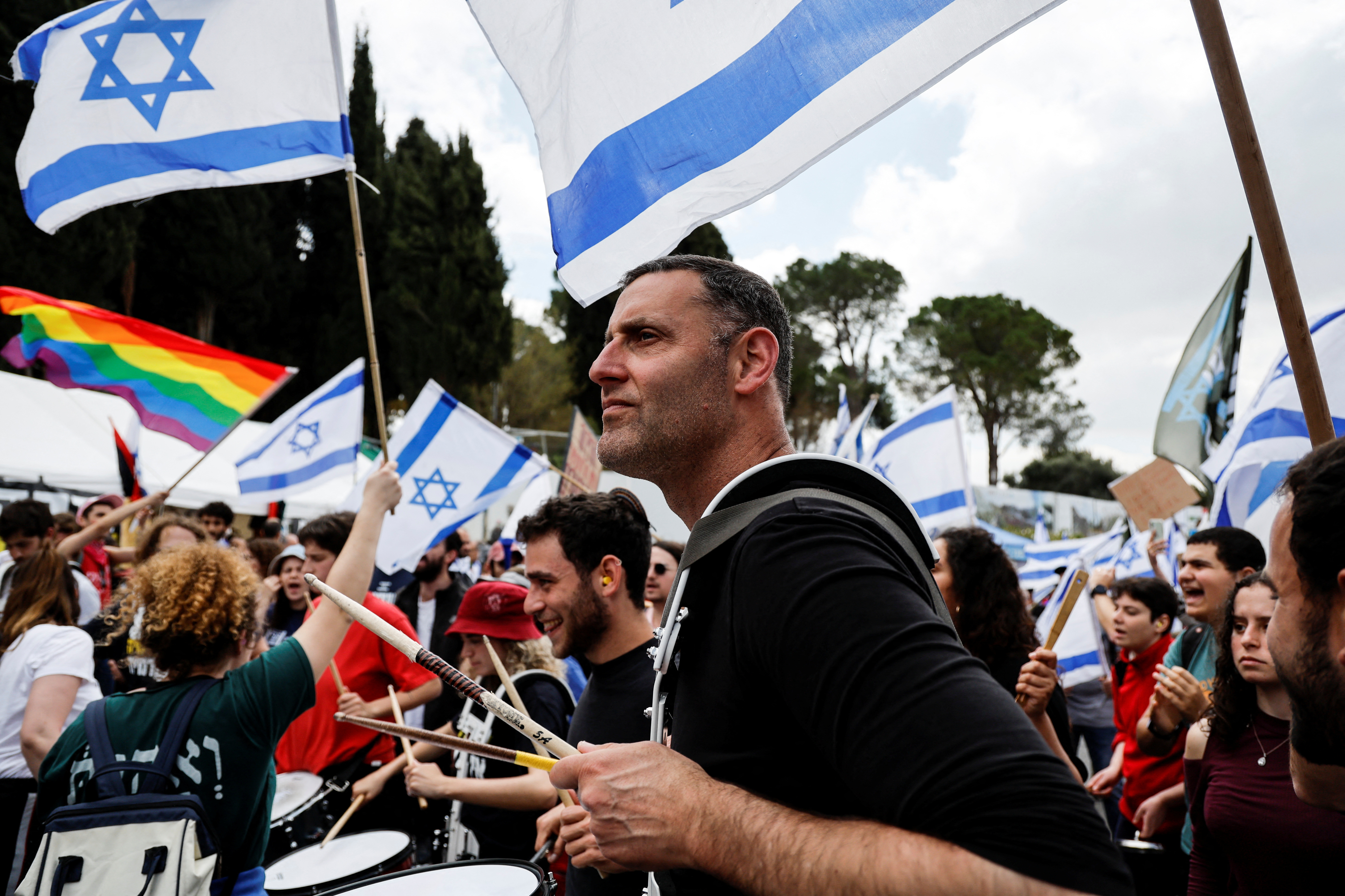 Demonstration against Israel's judicial overhaul and dismissing of the defense minister, in Jerusalem