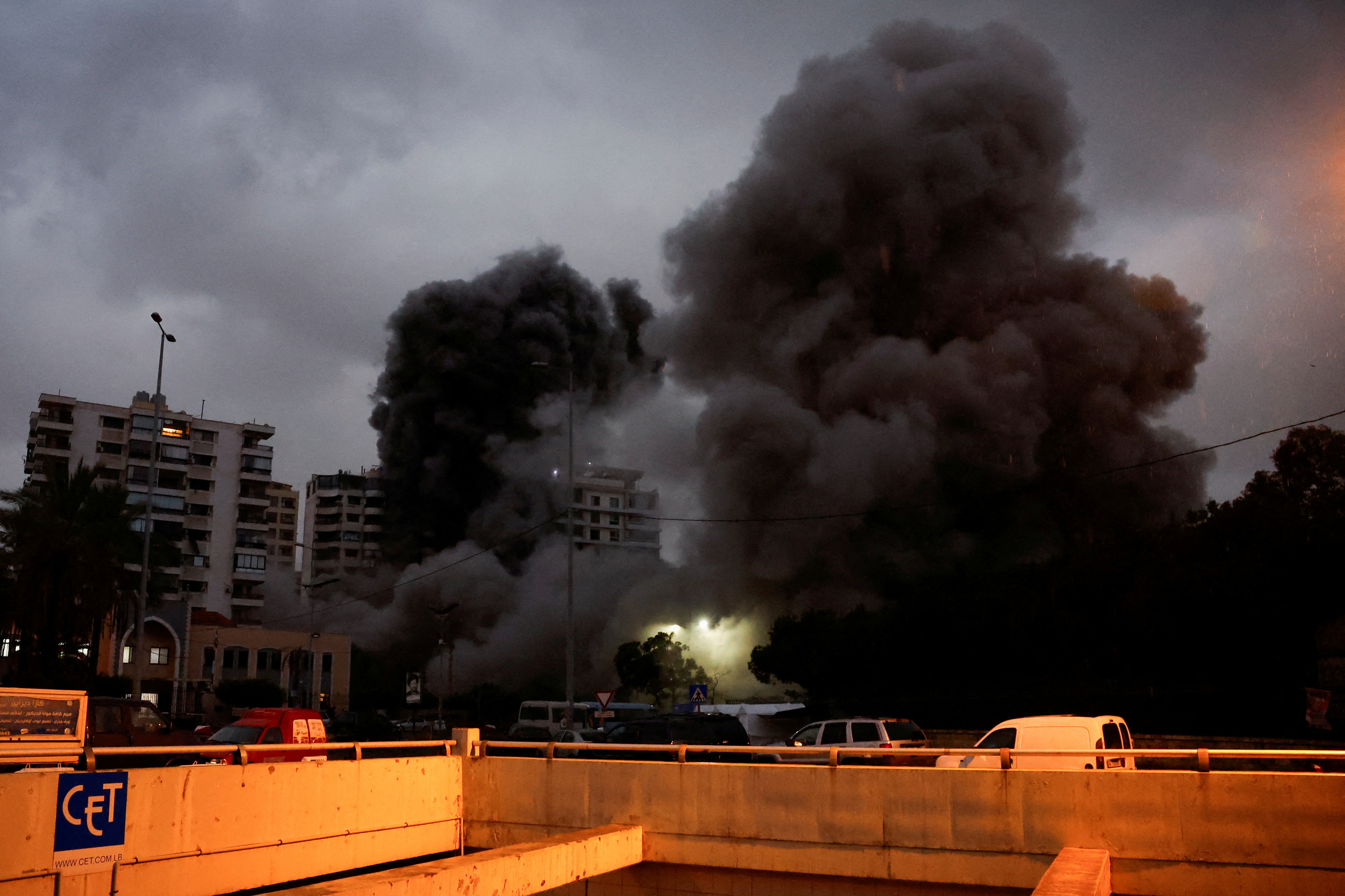 Aftermath of an Israeli strike on a building in the Chiyah district of Beirut's southern suburbs