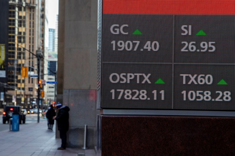 Toronto Stock Exchange's S&P/TSX composite index rises to a record high