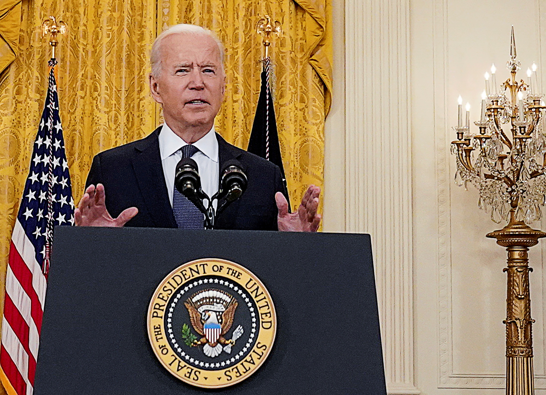 U.S. President Biden speaks to news media at the White House in Washington