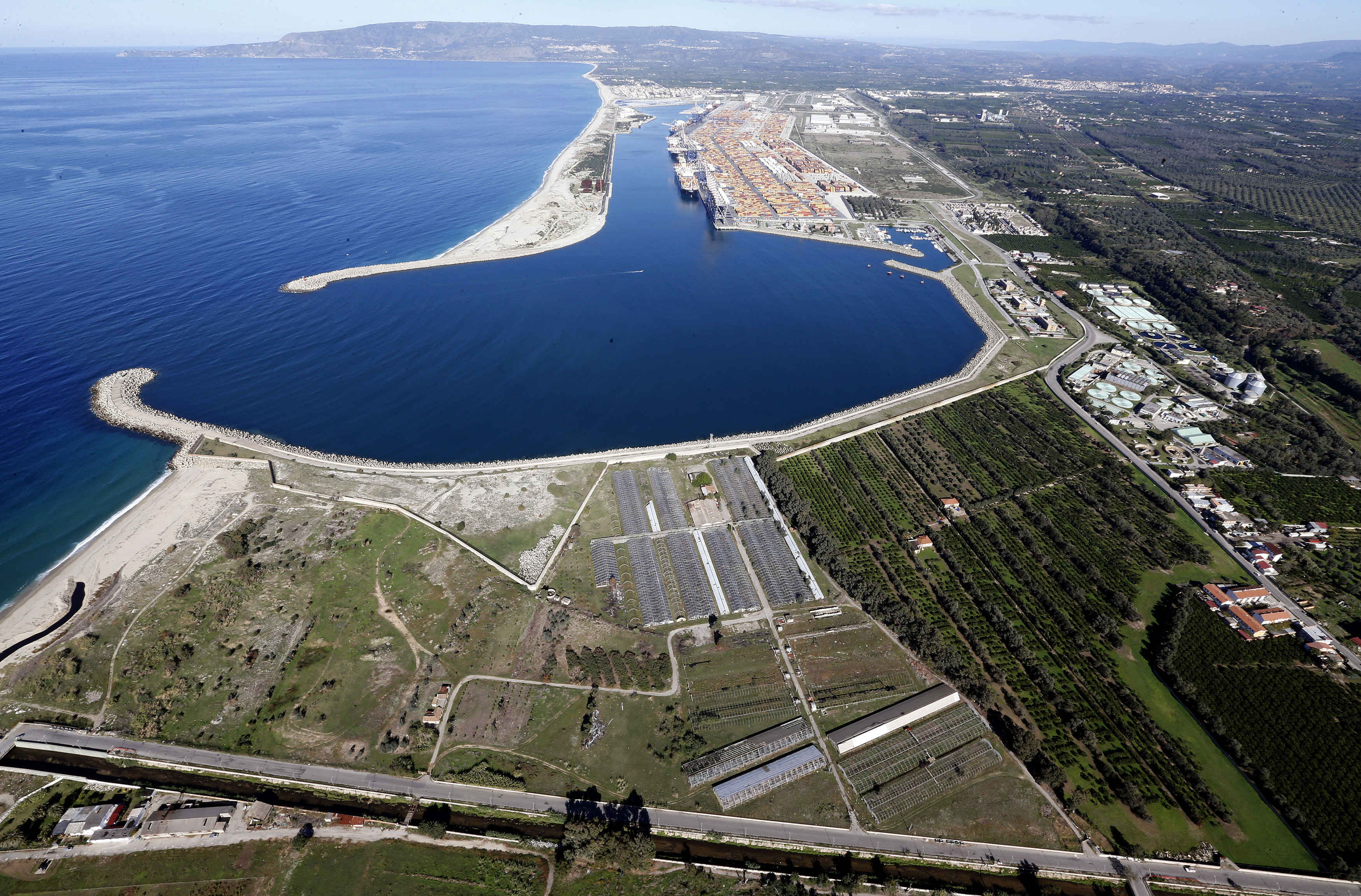 Italy's biggest container port Gioia Tauro is seen from a helicopter in the southern Italian region of Calabria