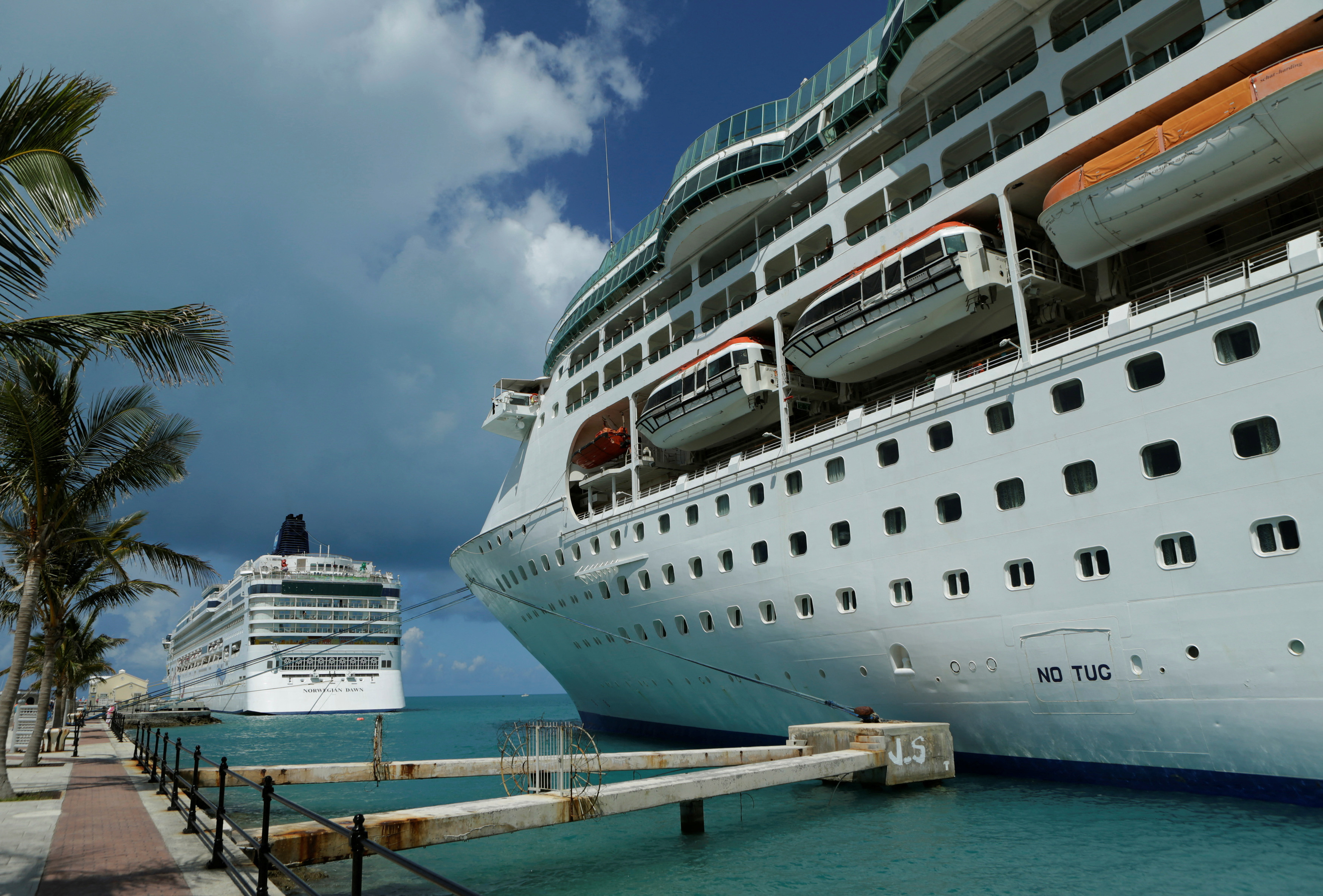 Cruise ships Norwegian Dawn and Grandeur of the Seas are seen in port near Hamilton Bermuda