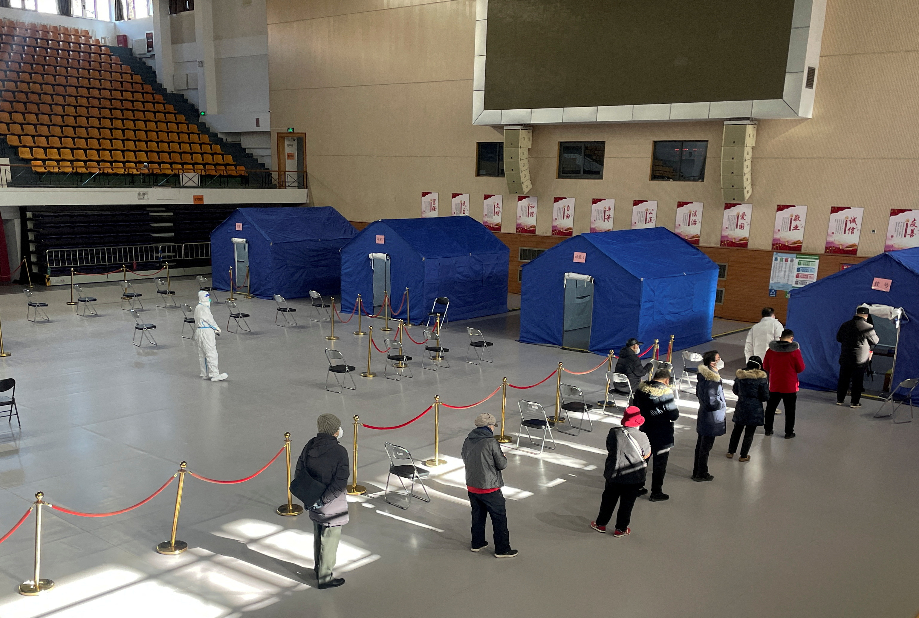 Makeshift fever clinic set up inside a stadium, amid the COVID-19 outbreak in Beijing