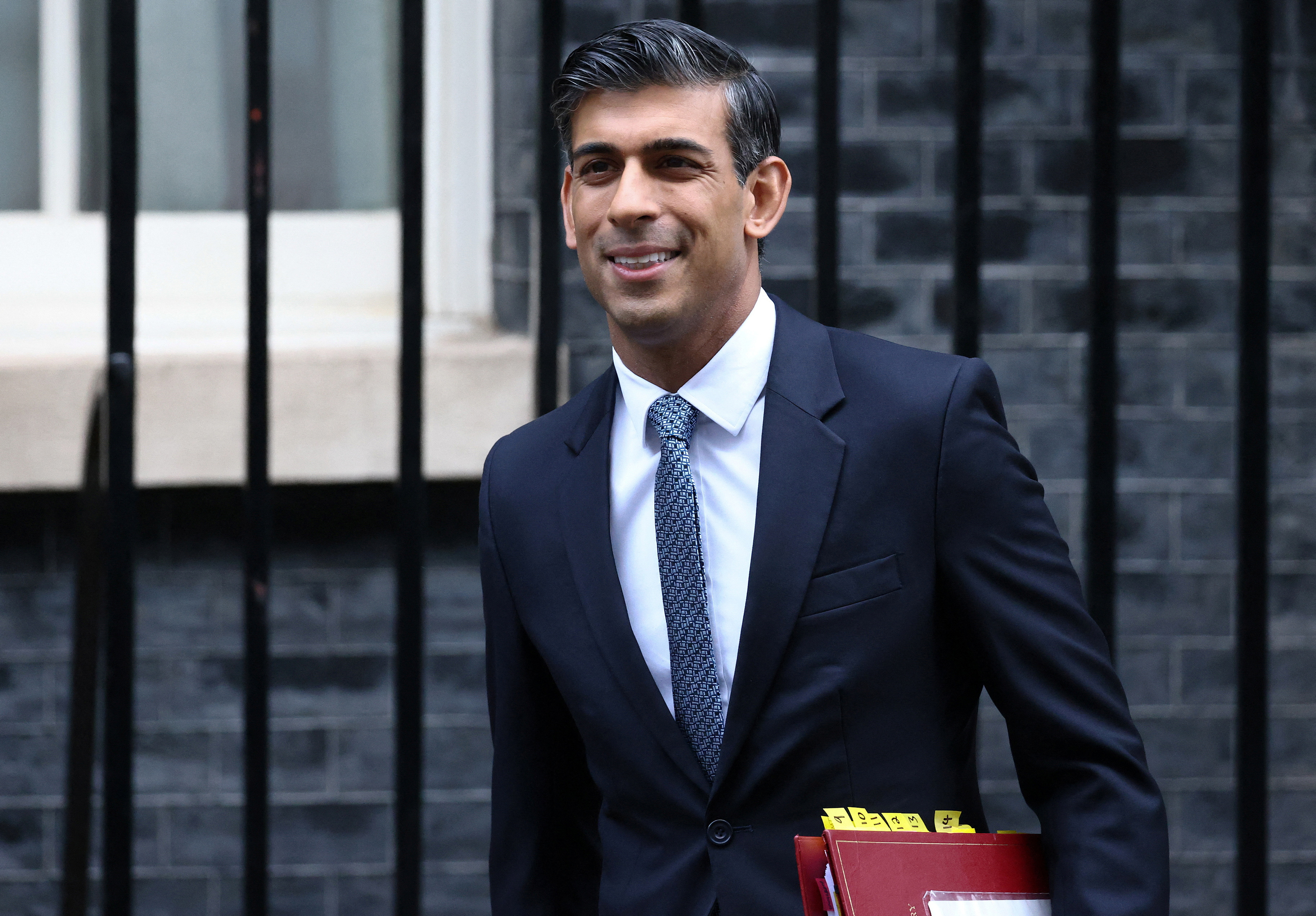 British Prime Minister Rishi Sunak leaves 10 Downing Street to attend Prime Minister's Questions in London