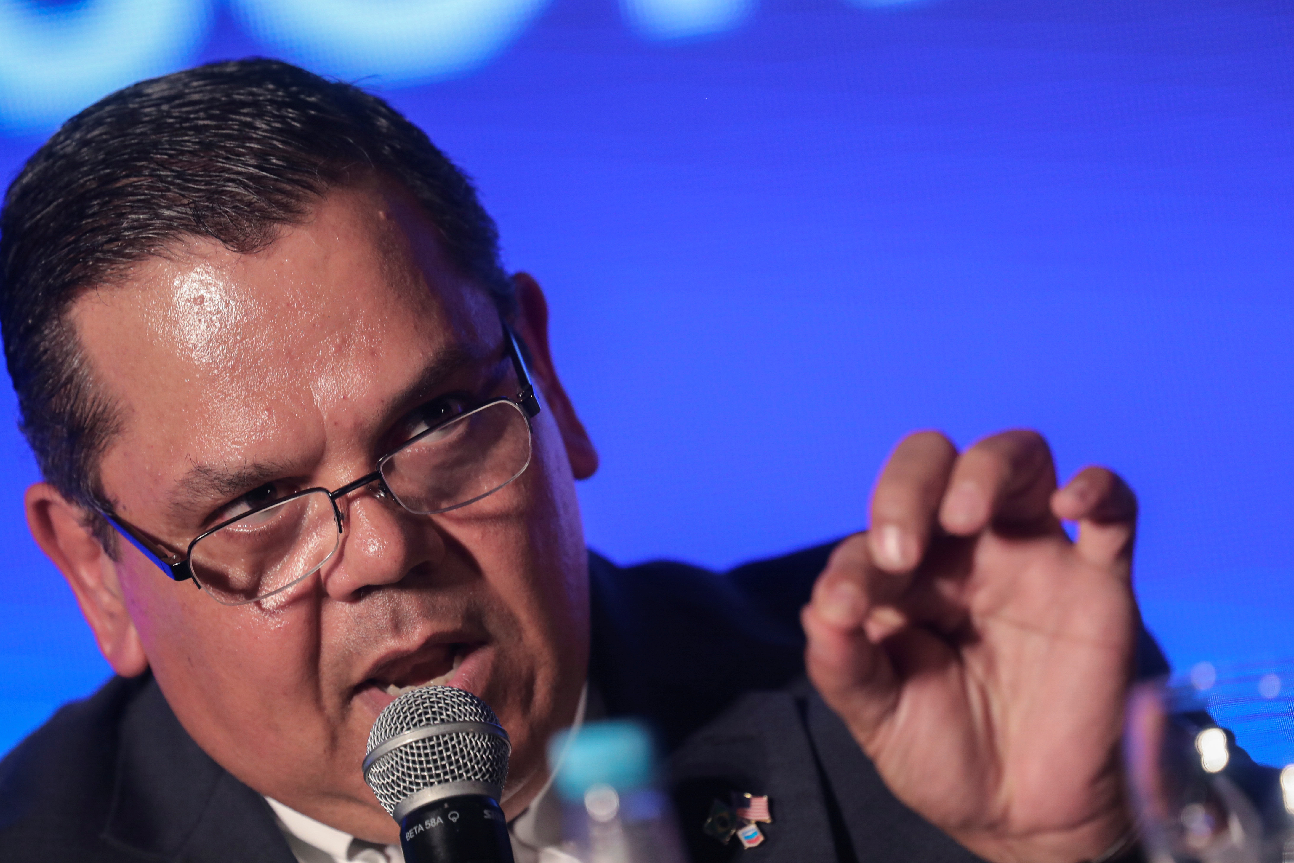 Mariano Vela, head of operations of Chevron in Brazil speaks during the 2019 OTC Brasil Conference in Rio de Janeiro