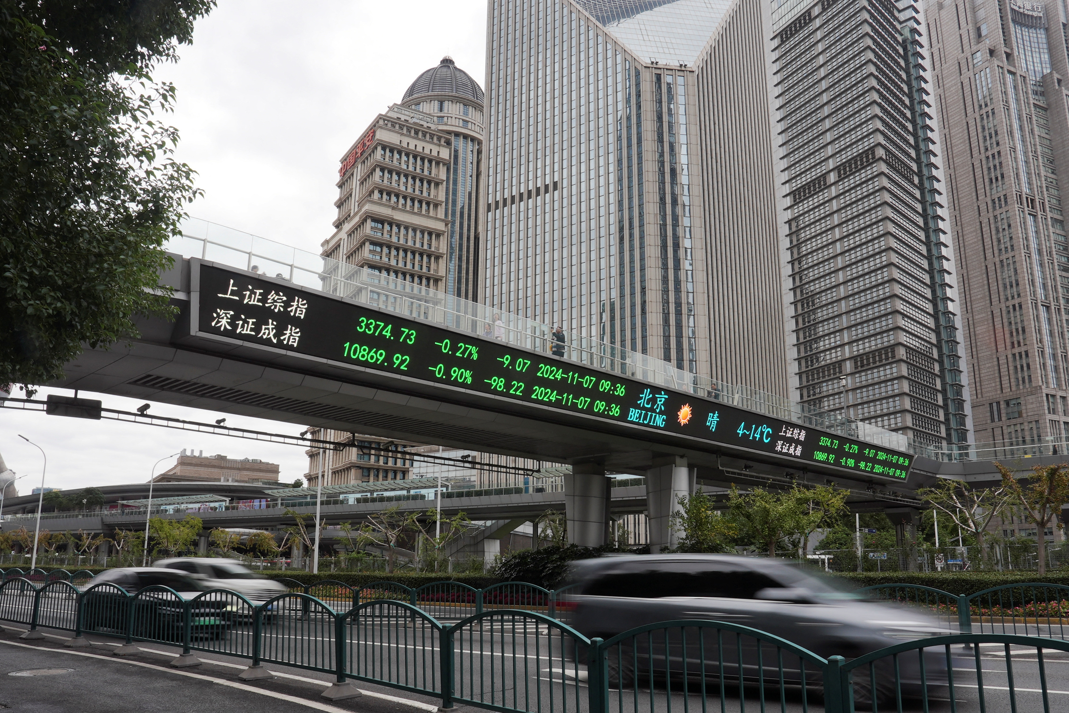 Live stock market display with financial data in Shanghai