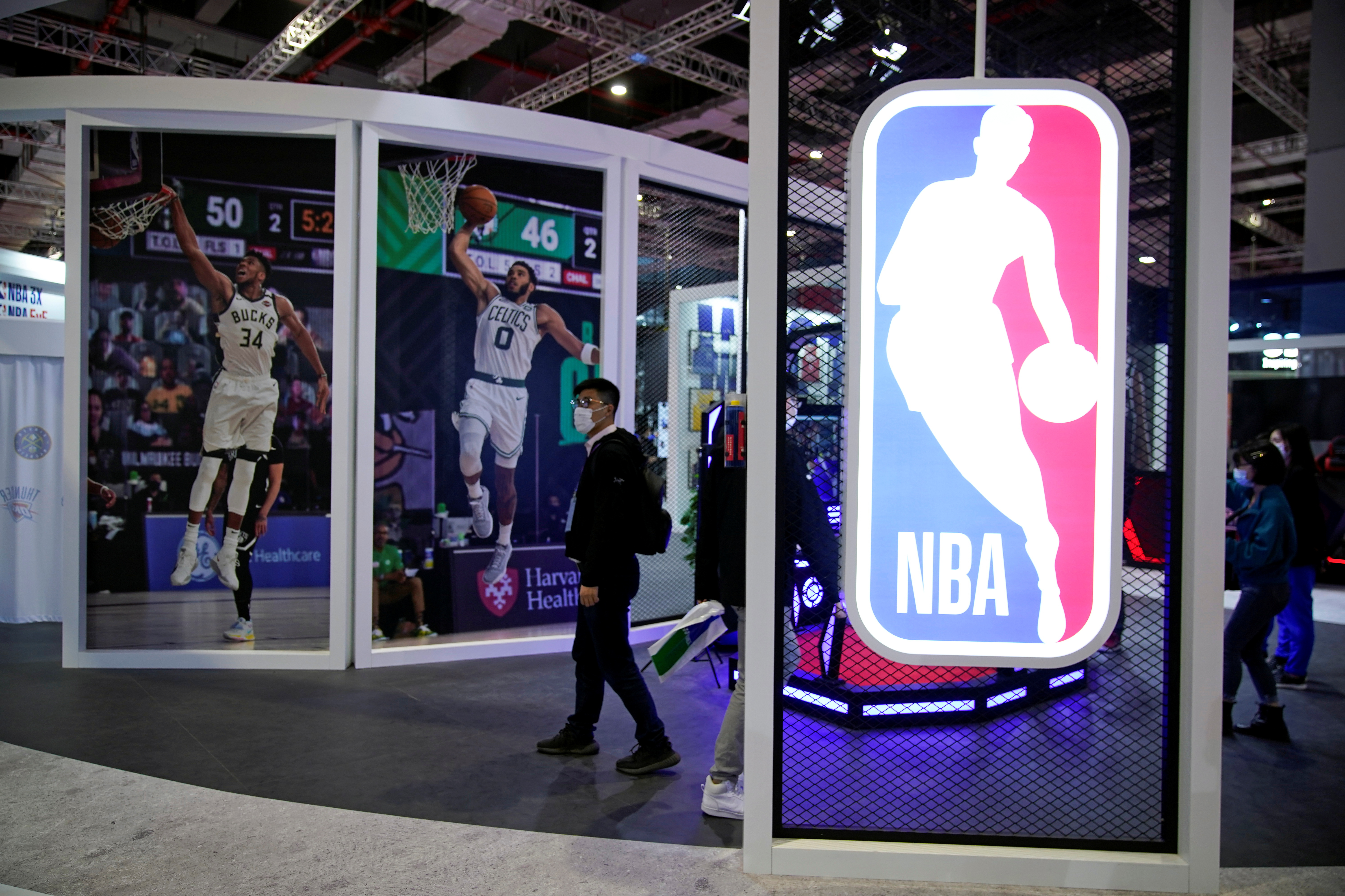 An NBA sign is seen at the third China International Import Expo (CIIE) in Shanghai