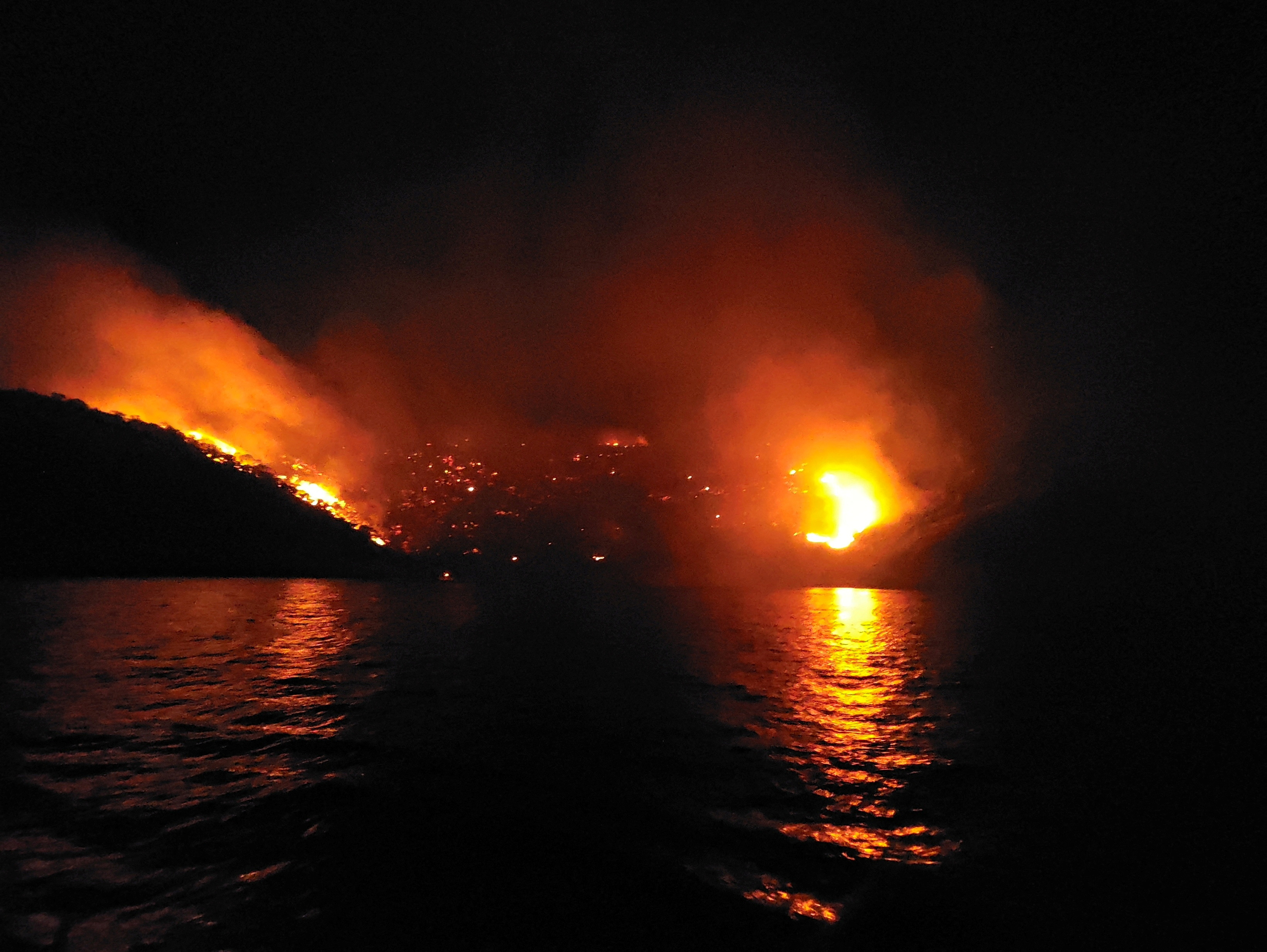 A general view of a forest fire on the island of Hydra