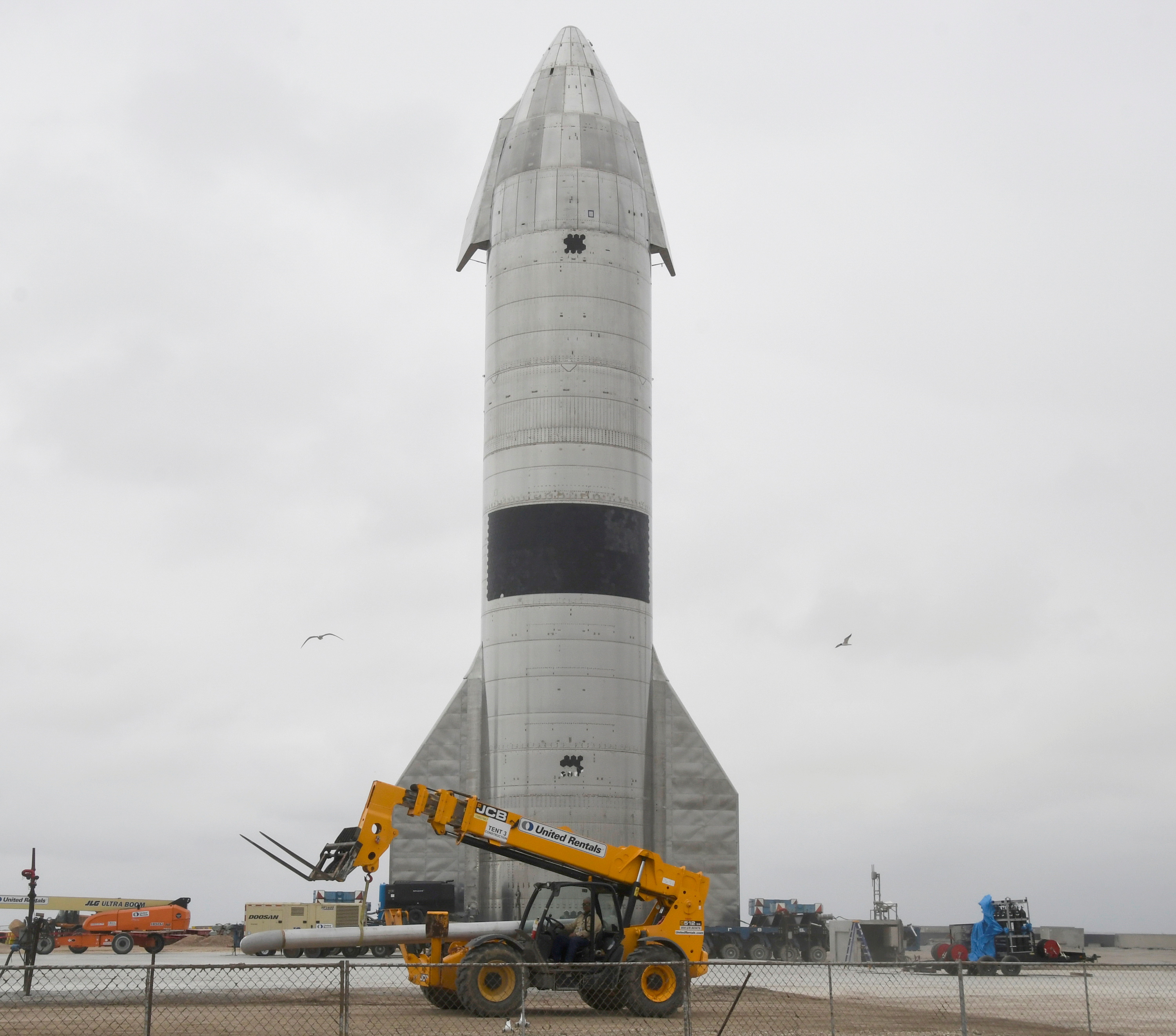 SpaceX SN15 starship prototype is seen as it sits on a transporter in Boca Chica, Texas