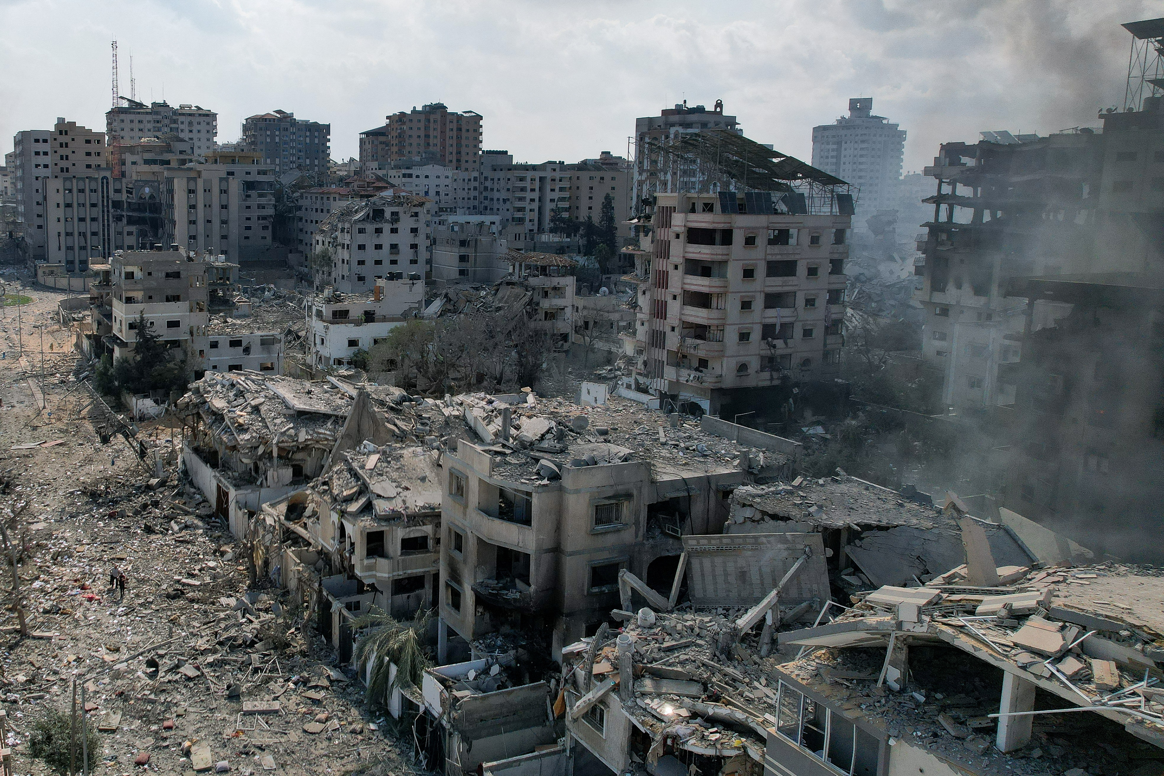 A view shows houses and buildings destroyed by Israeli strikes in Gaza City