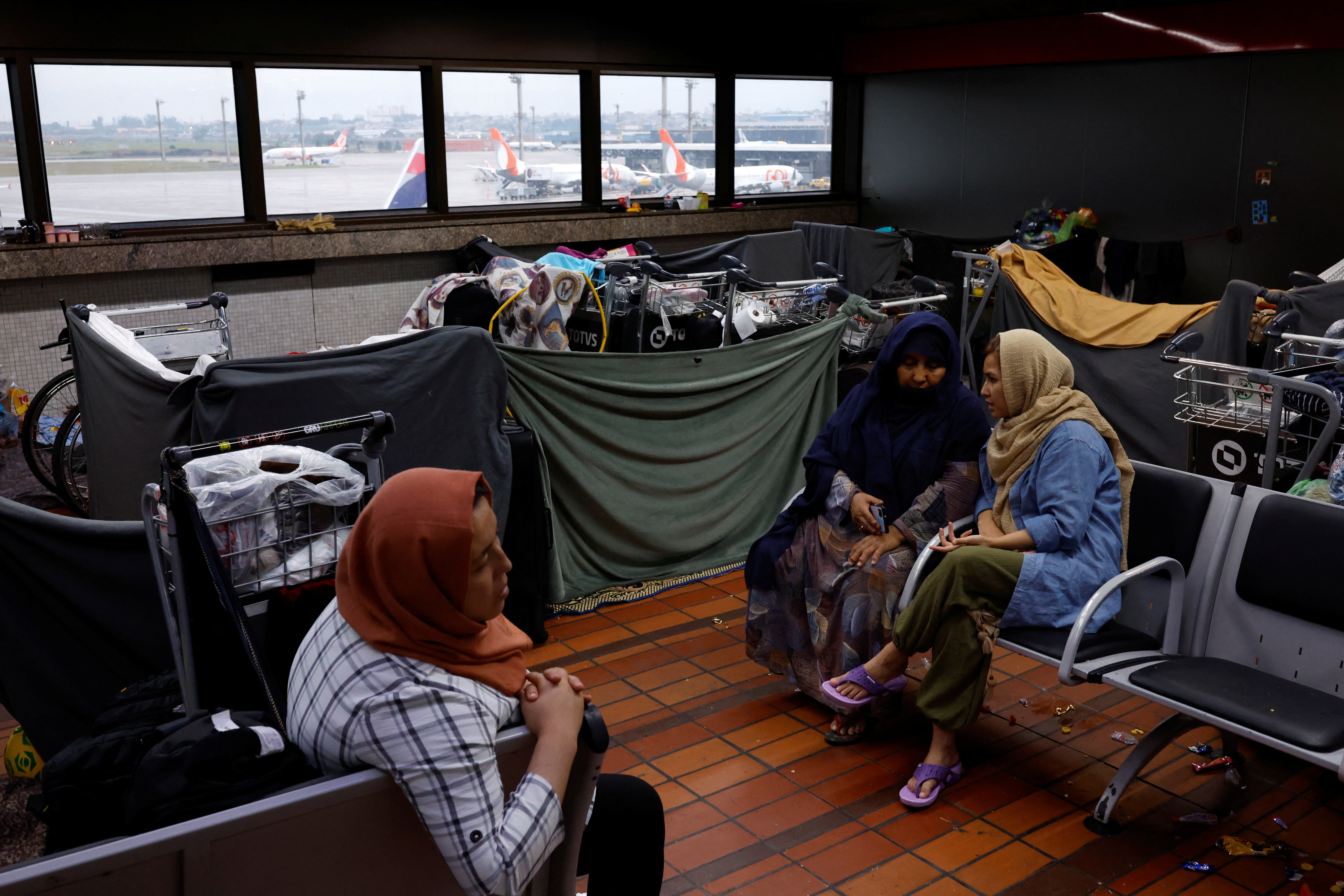 Afghans camp at Sao Paulo International airport in search of refuge