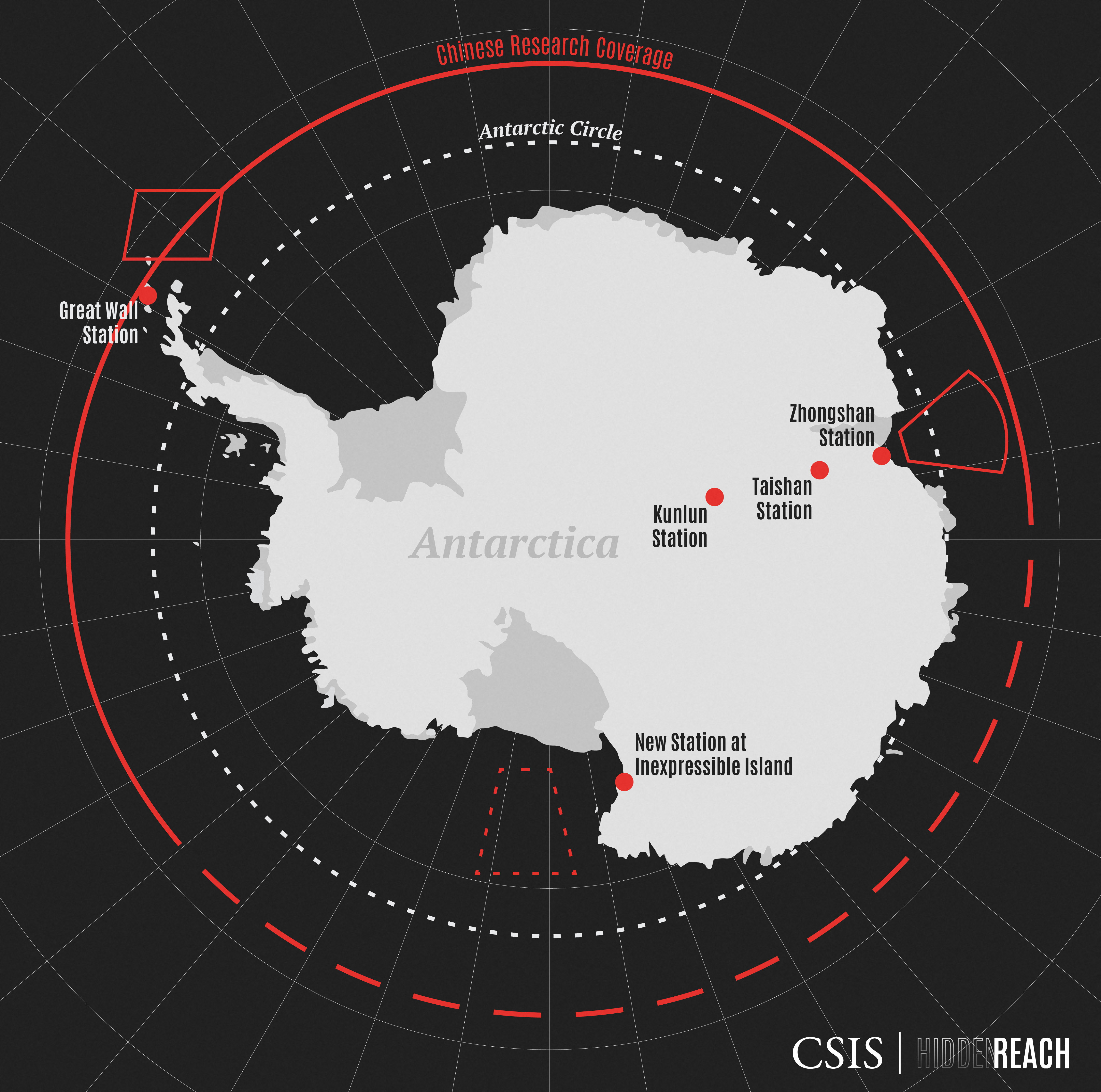 A map shows the locations of existing Chinese Antarctic stations and the Inexpressible Island site of a new station in this handout image