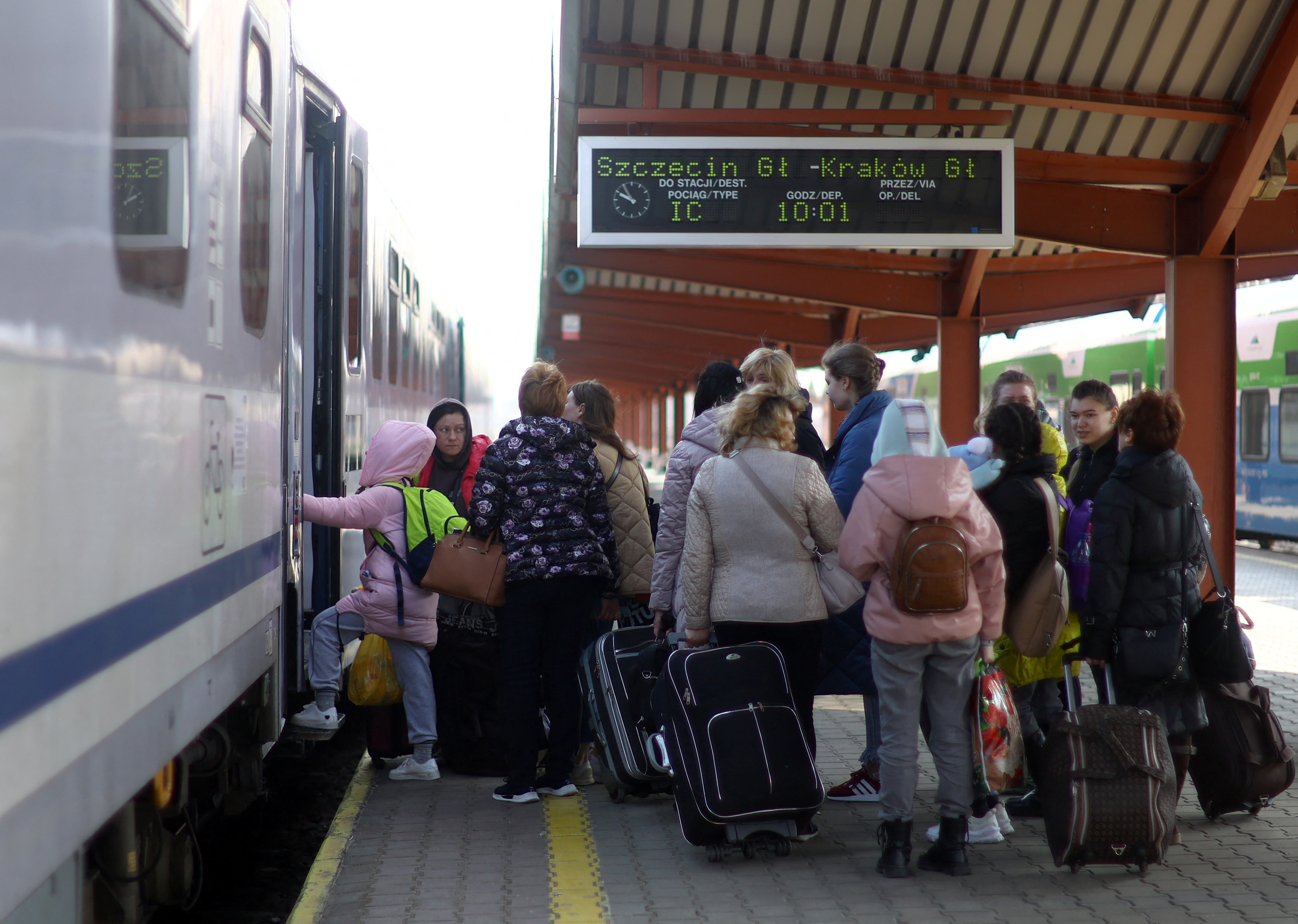 People fleeing from Russia's invasion of Ukraine, in Przemysl