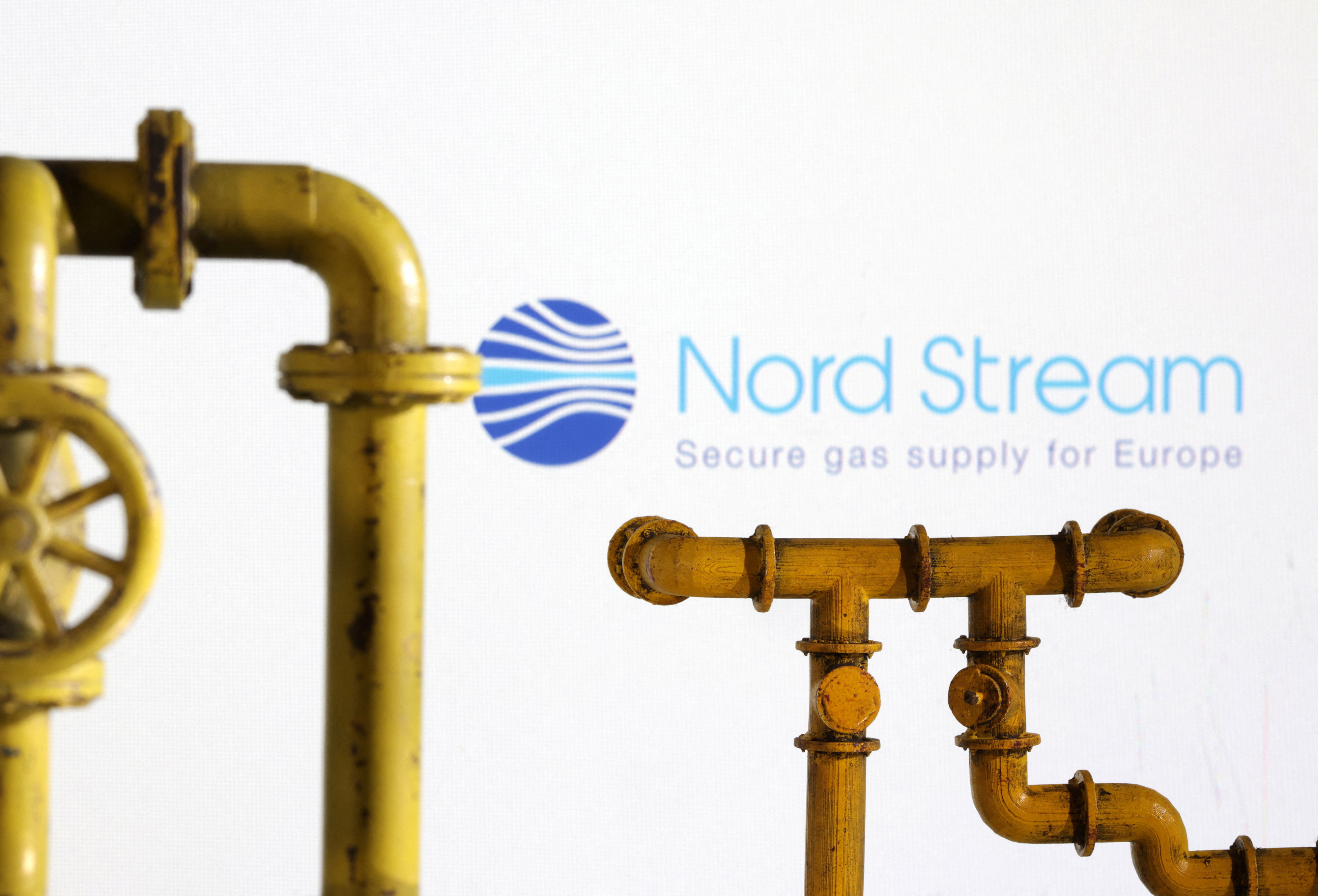 Illustration shows natural gas pipeline and Nord Stream logo