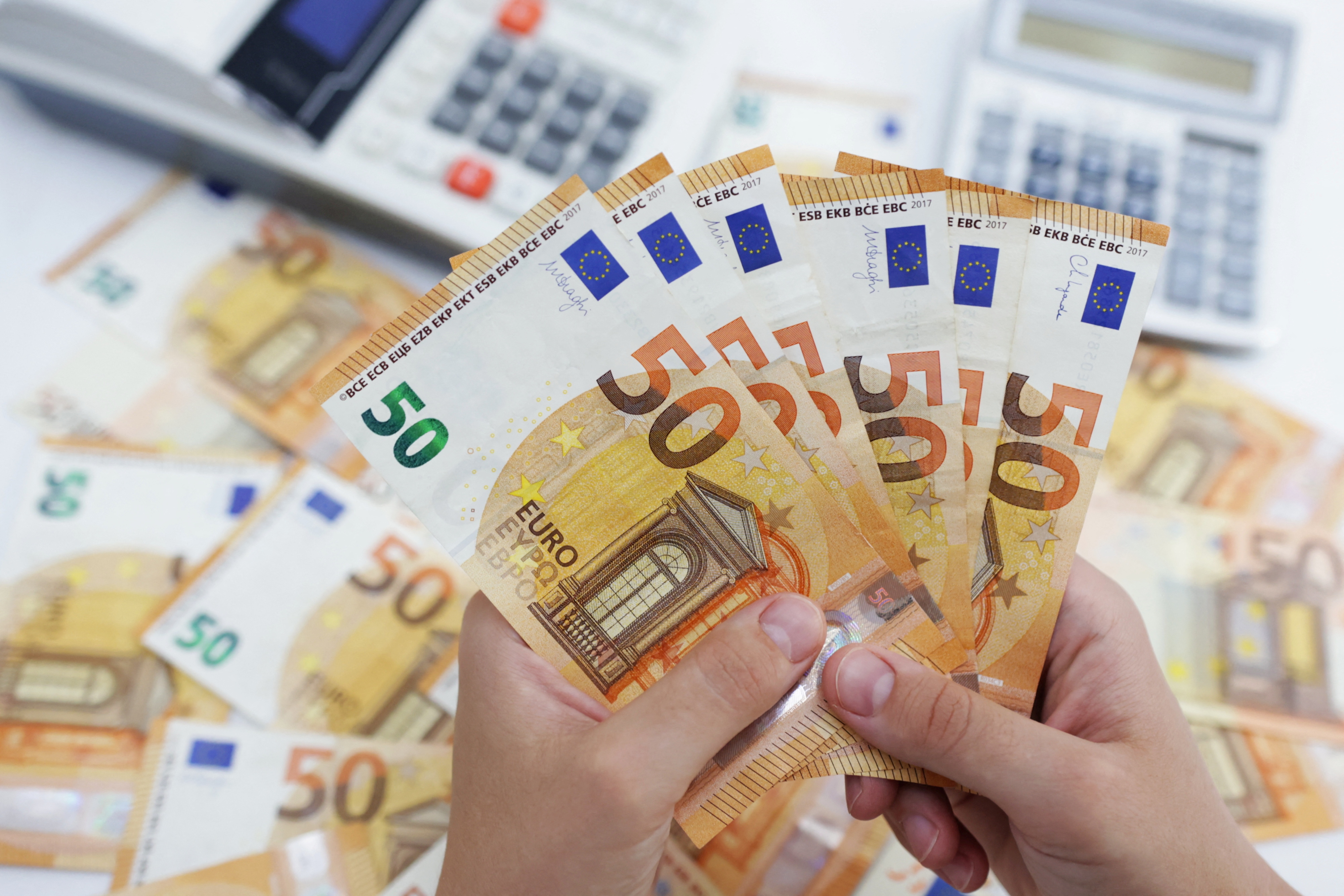 Illustration shows Euro banknotes