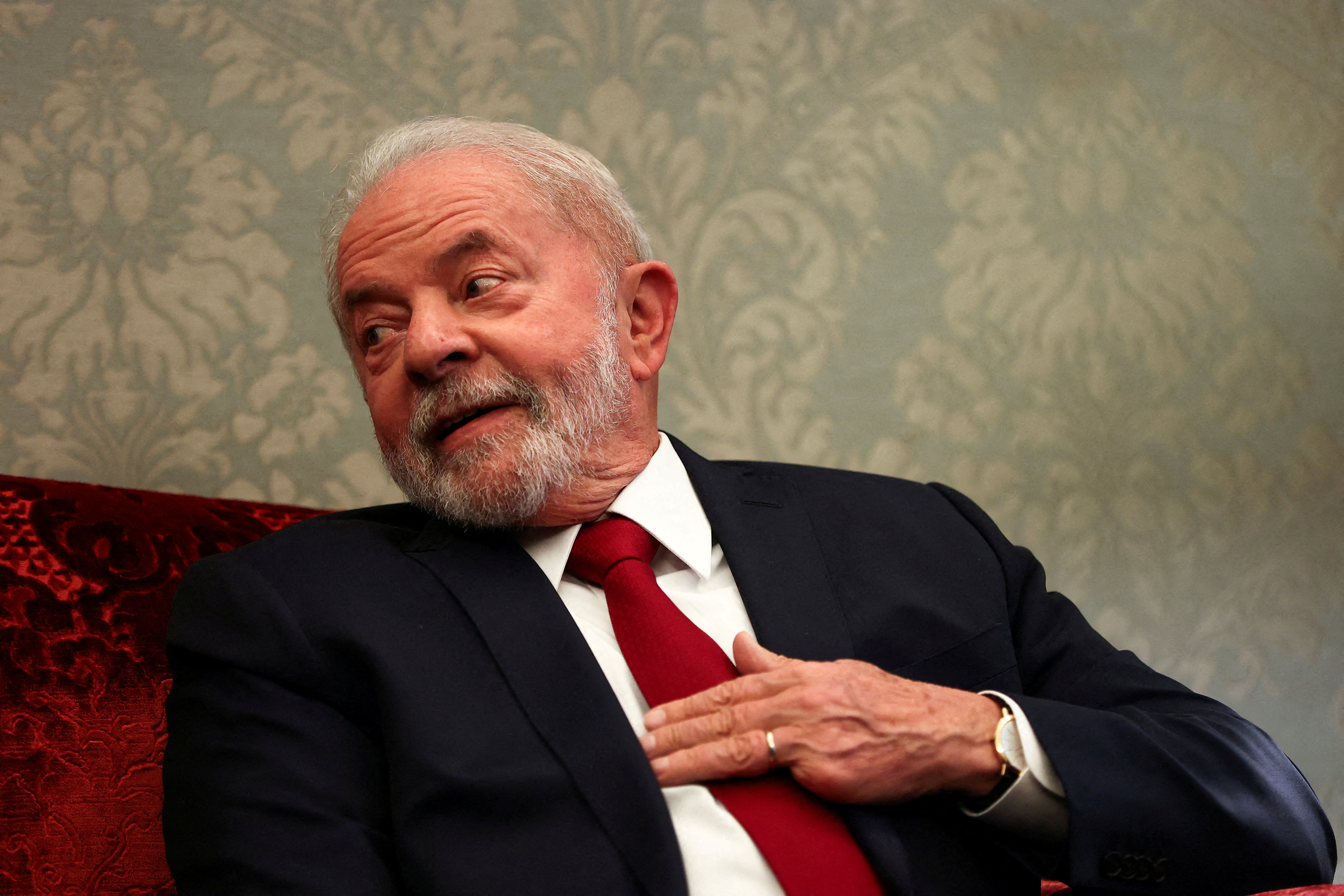 Brazil's President-elect Luiz Inacio Lula da Silva attends a meeting at Belem Presidential palace in Lisbon,