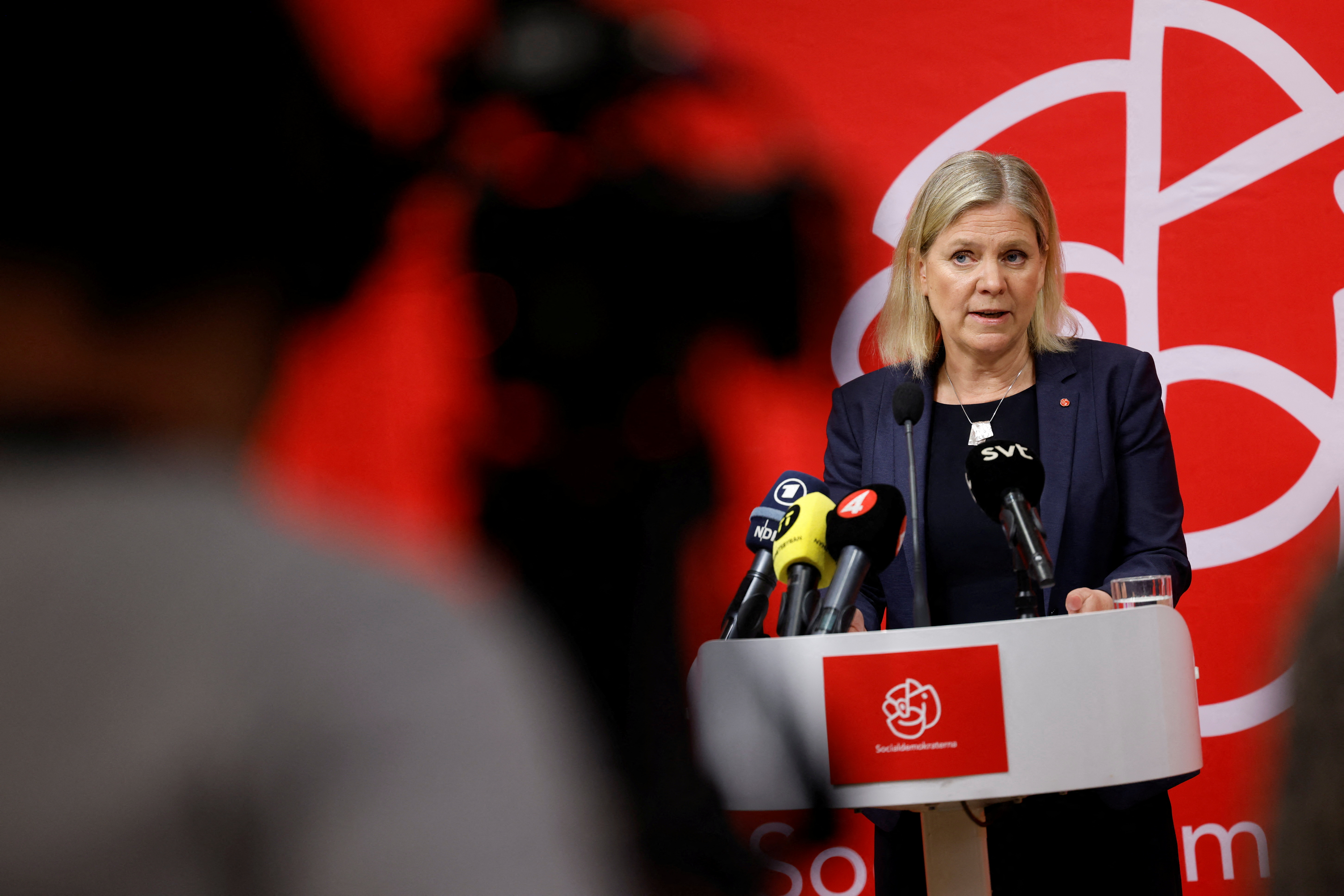 Sweden's PM Magdalena Andersson holds a news conference, in Stockholm