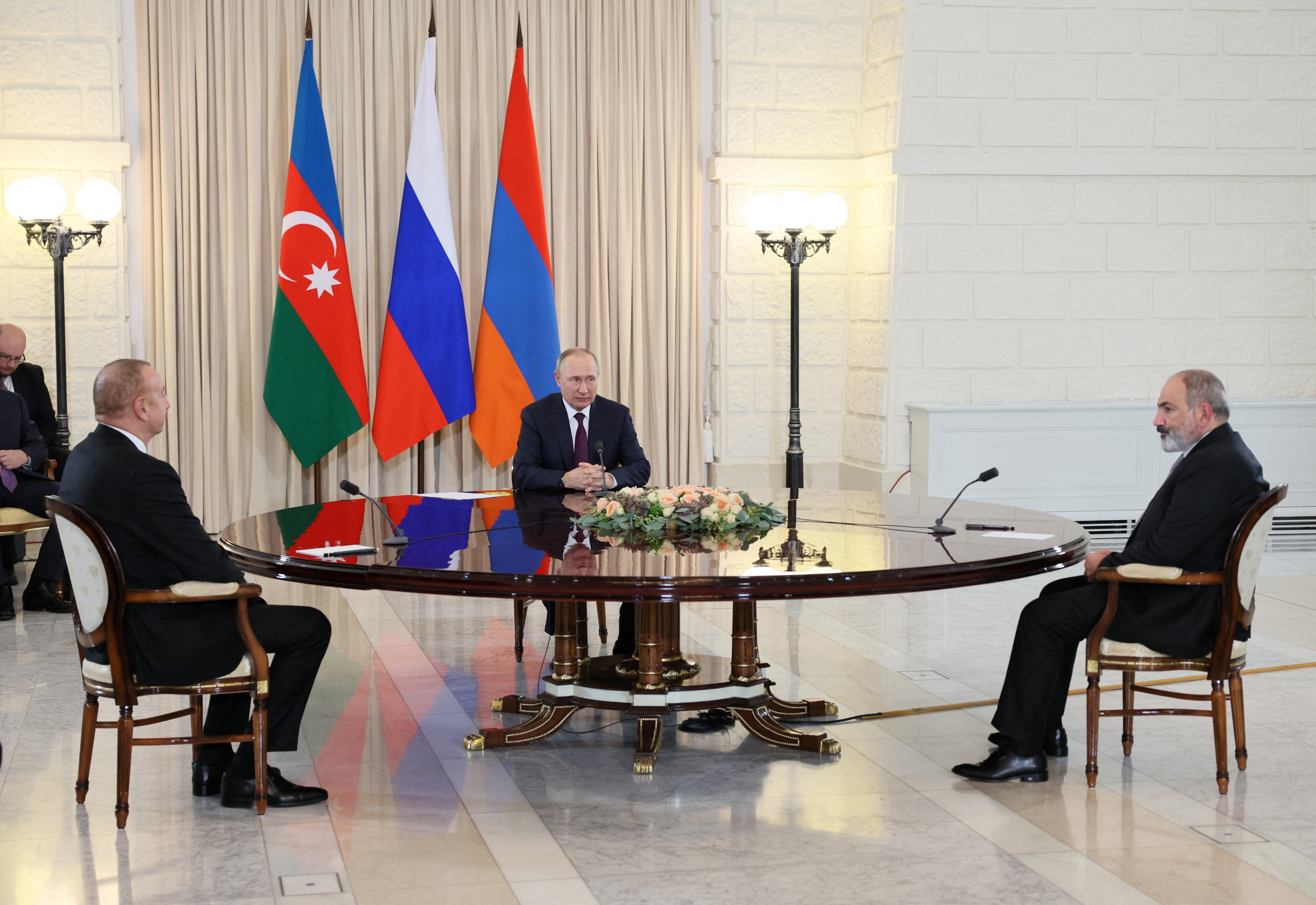 Russia's President Putin, Armenia's Prime Minister Pashinyan and Azerbaijan's President Aliyev attend trilateral meeting in Sochi